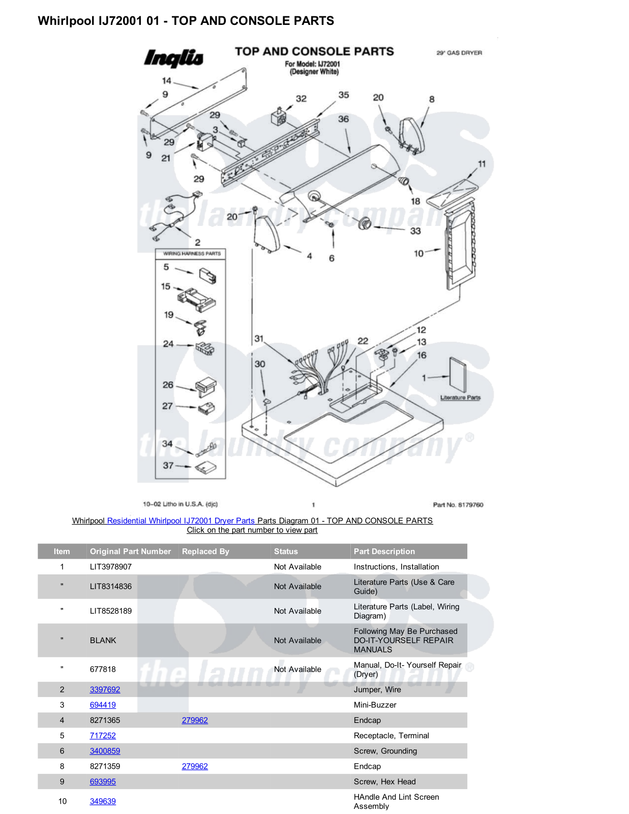 Whirlpool IJ72001 Parts Diagram