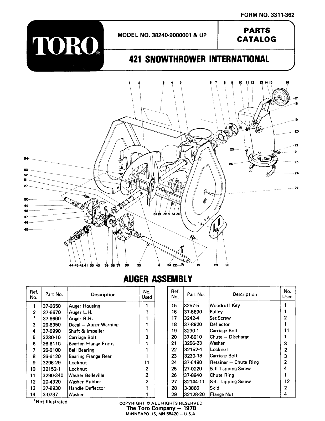 Toro 38240 Parts Catalogue