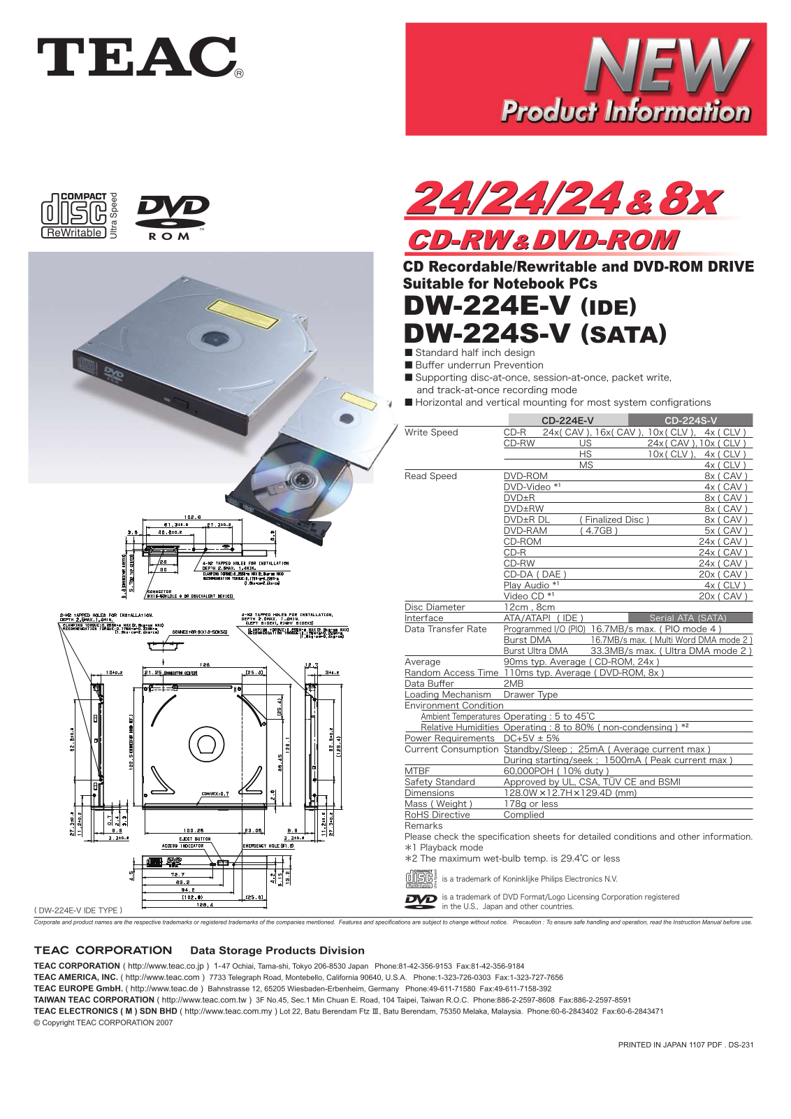 Teac DW-224E-V, DW-224S-V User Manual