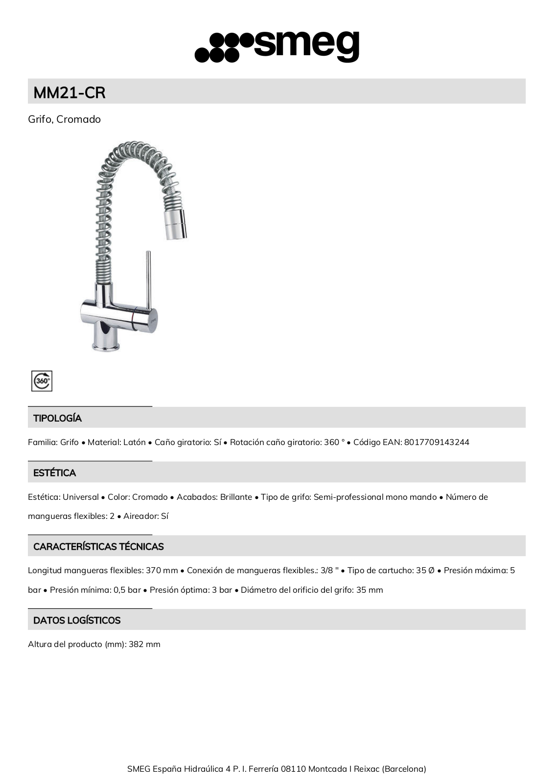 Smeg MM21-CR Product Information Sheet