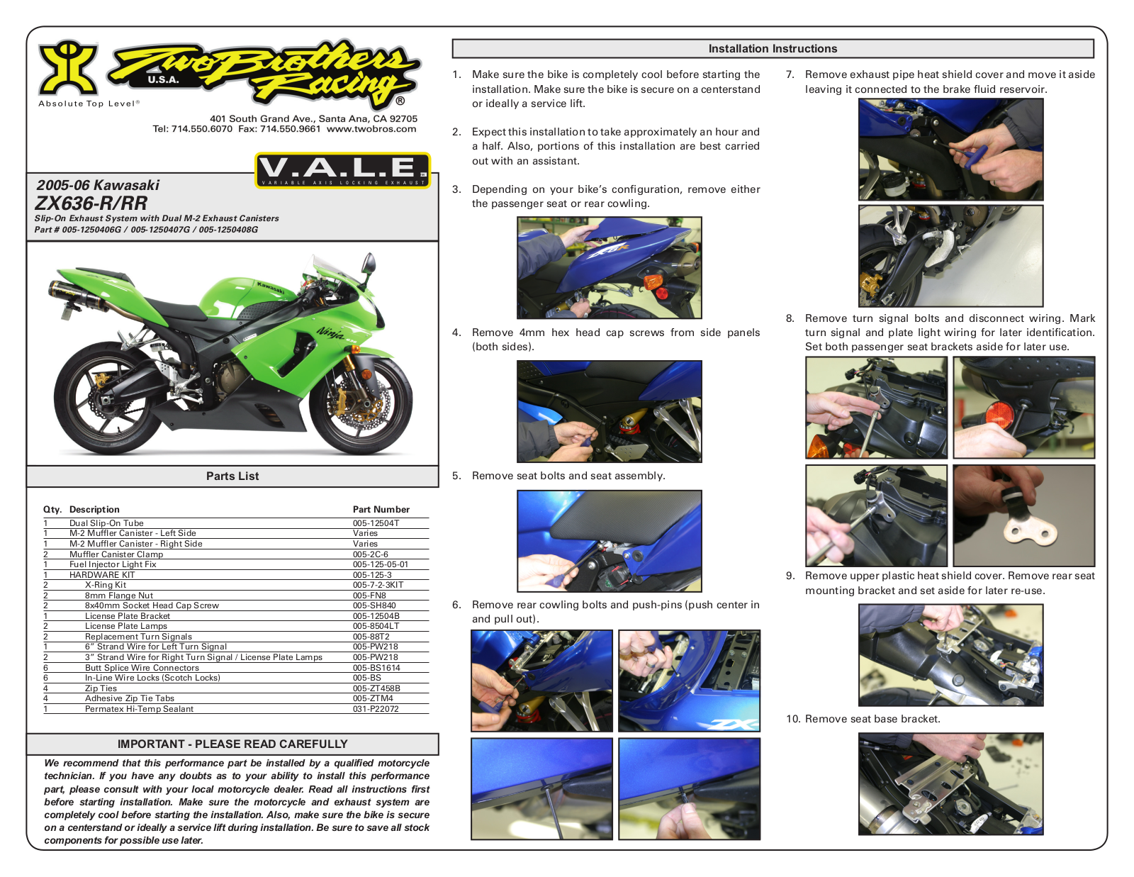 Two Brothers Racing ZX-636R, ZX-636RR User Manual