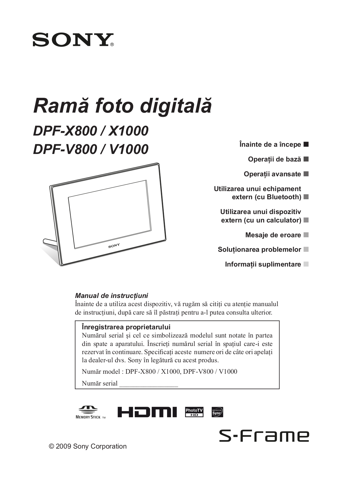 Sony DPF-X1000, DPF-X800, DPF-V1000, DPF-V800 User Manual