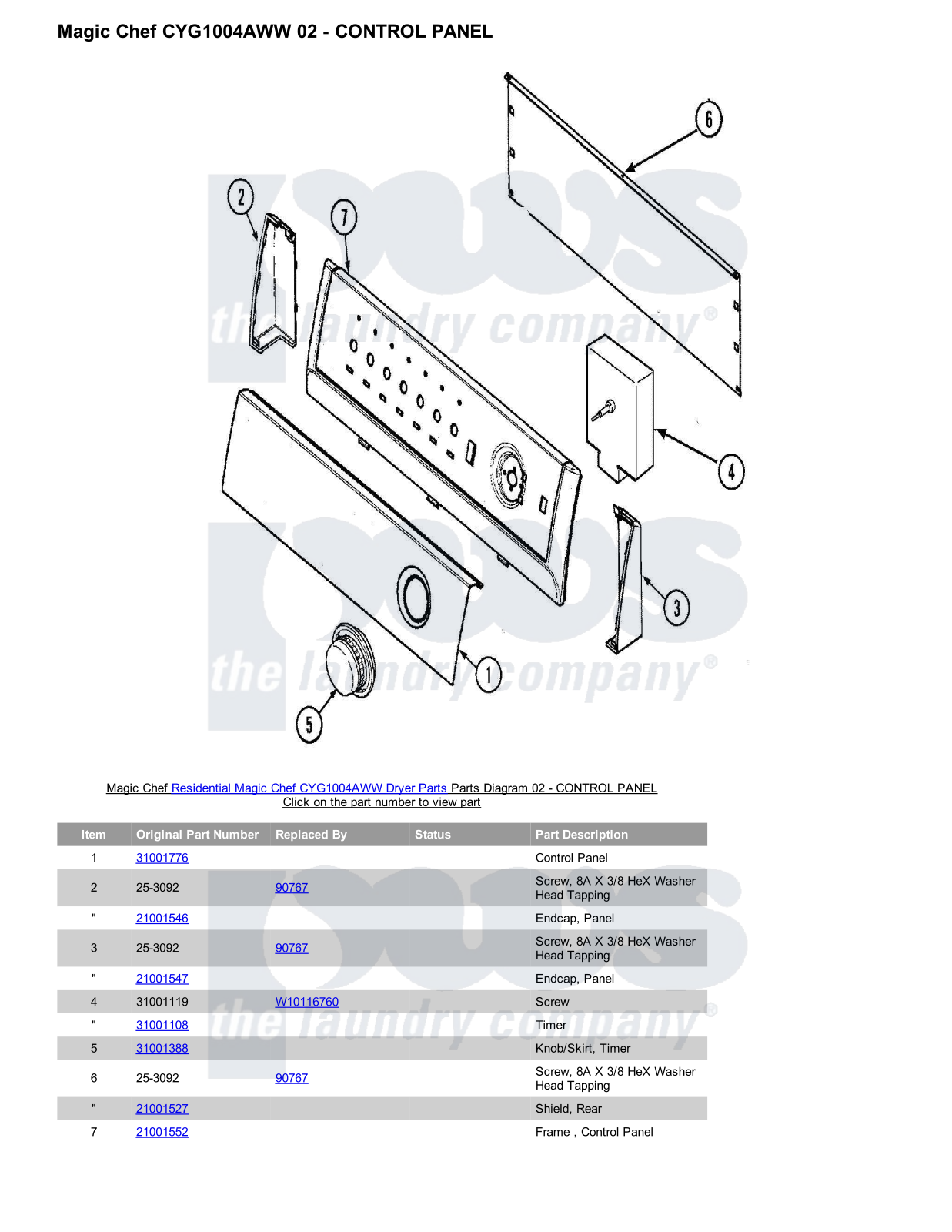 Magic Chef CYG1004AWW Parts Diagram