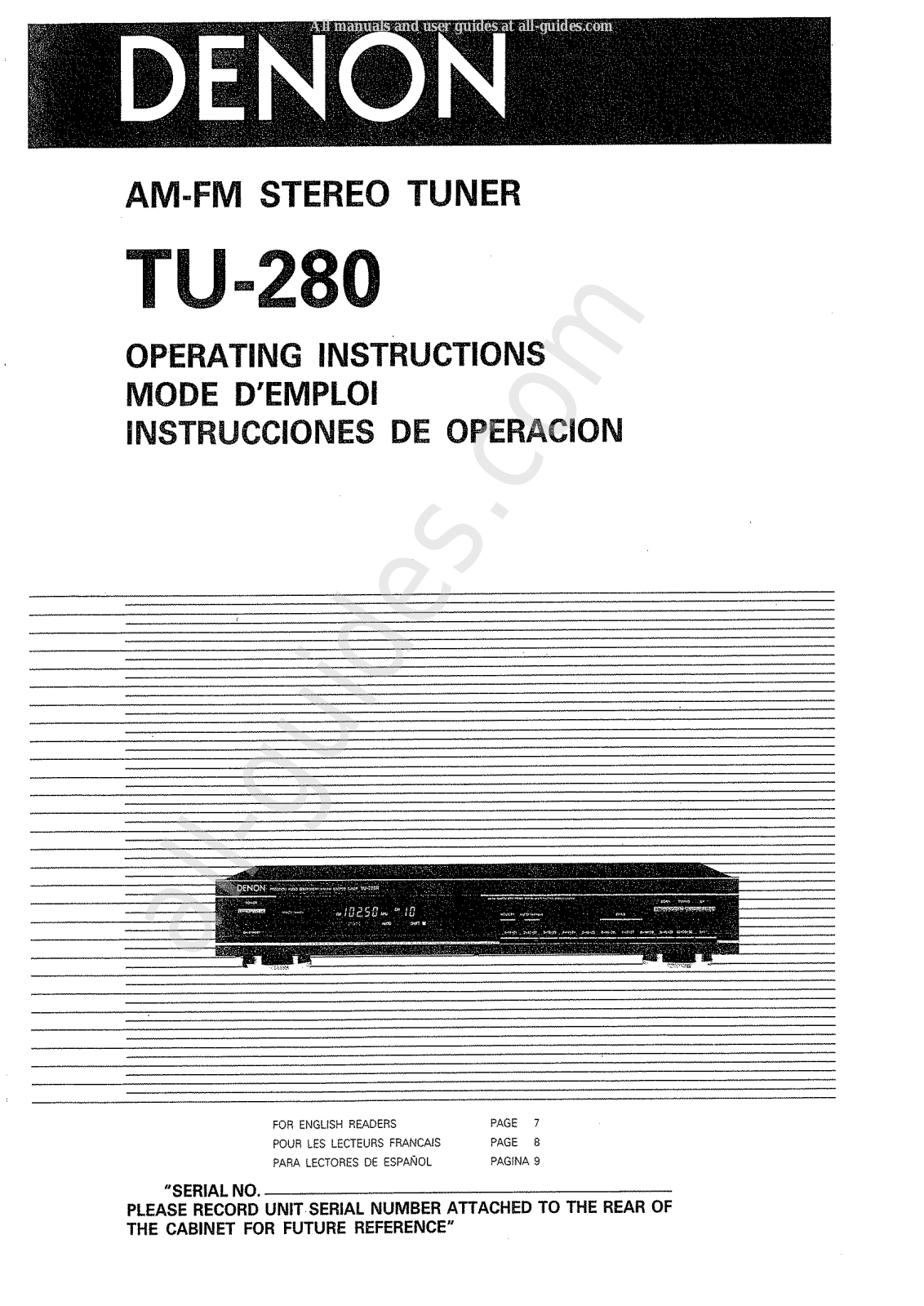 Denon tu280 Operating Instruction