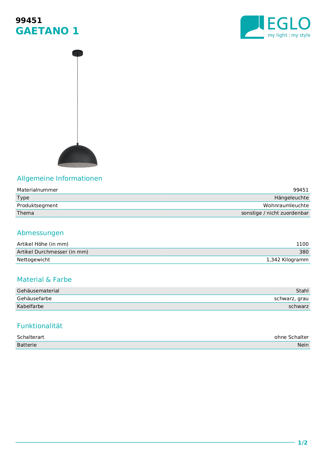 Eglo 99451 Technical data