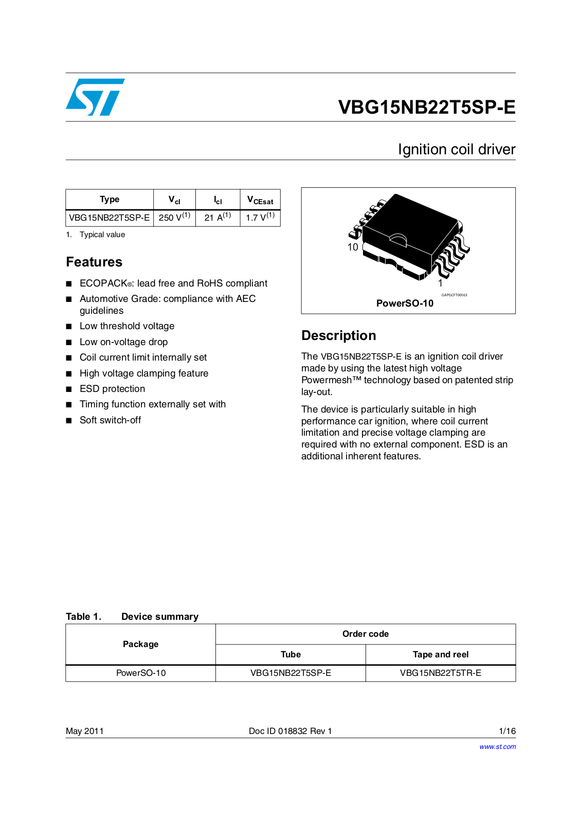 ST VBG15NB22T5SP-E User Manual