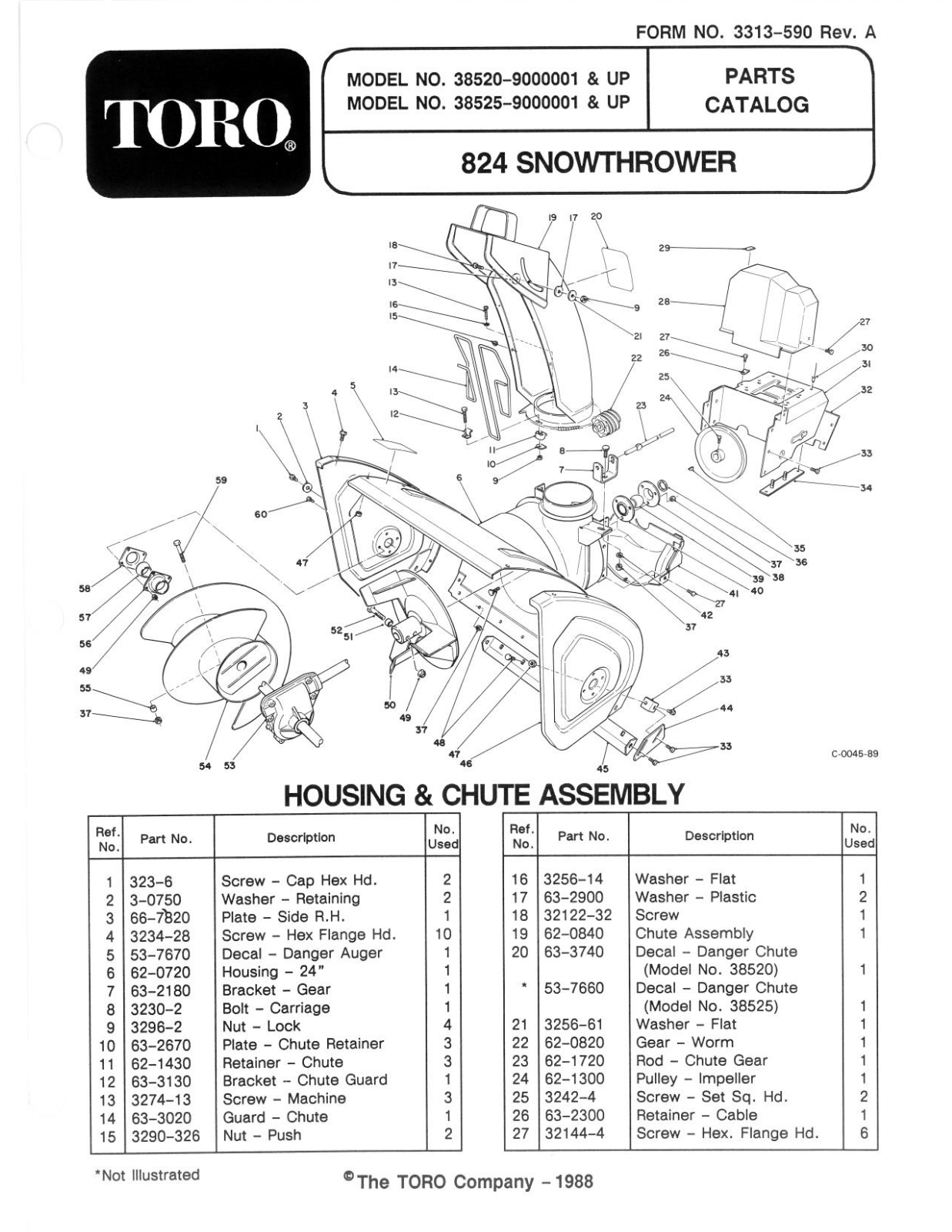 Toro 38520, 38525 Parts Catalogue