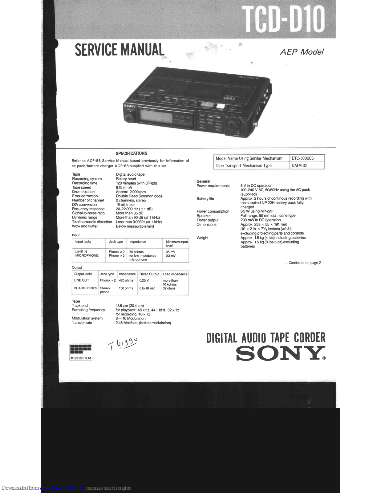 Sony TCD-D10 Service Manual