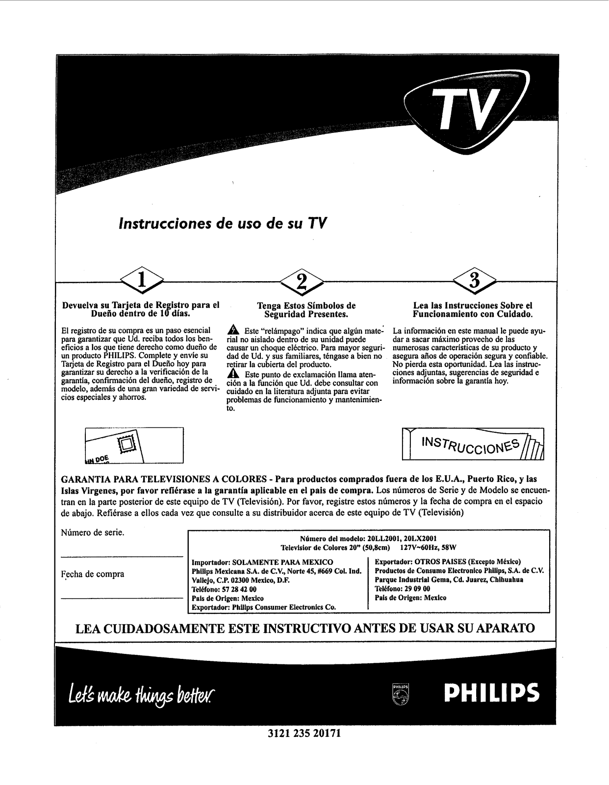 Philips 20LX200, 20LL200 User Manual