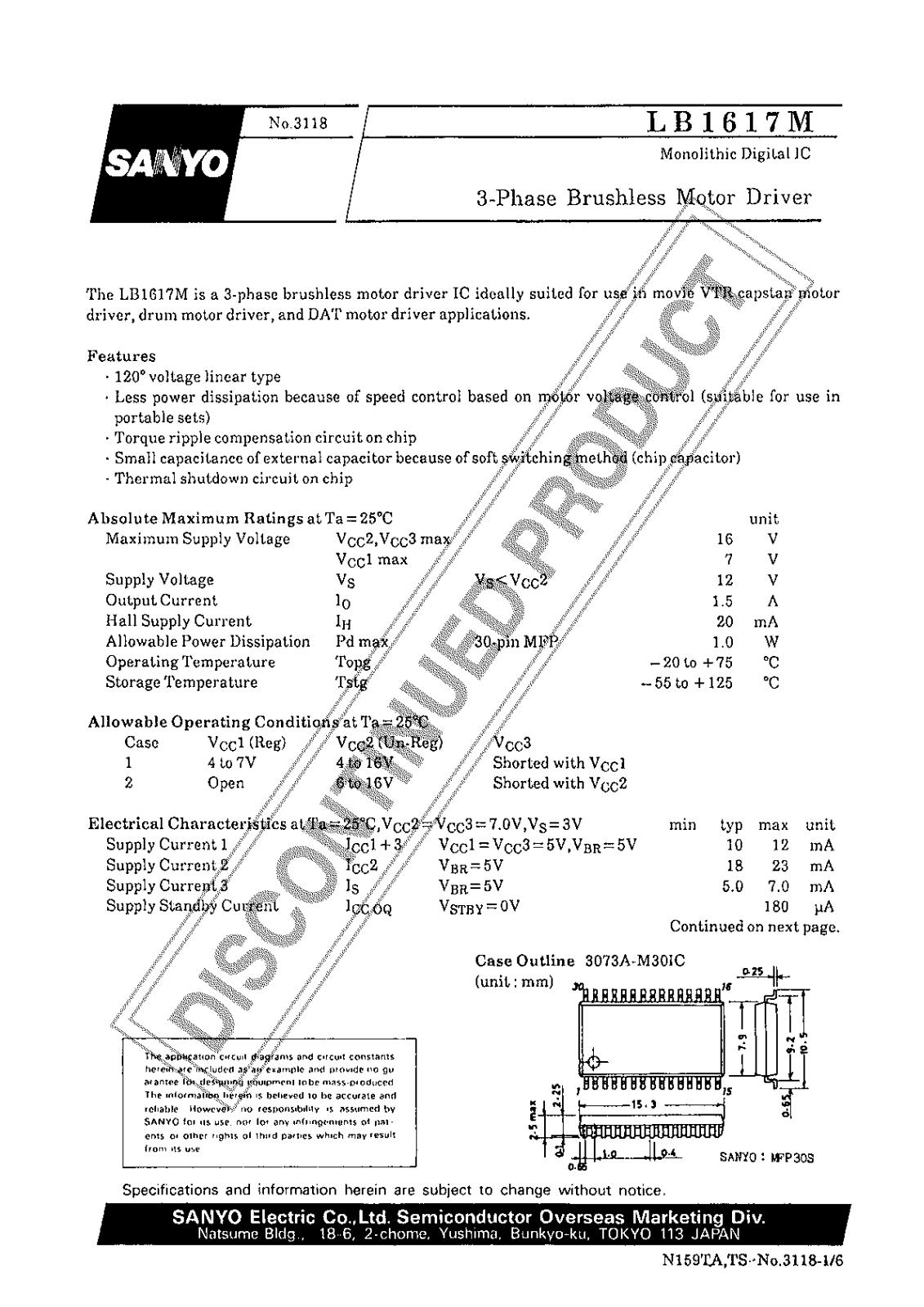 Sanyo LB1617M Specifications