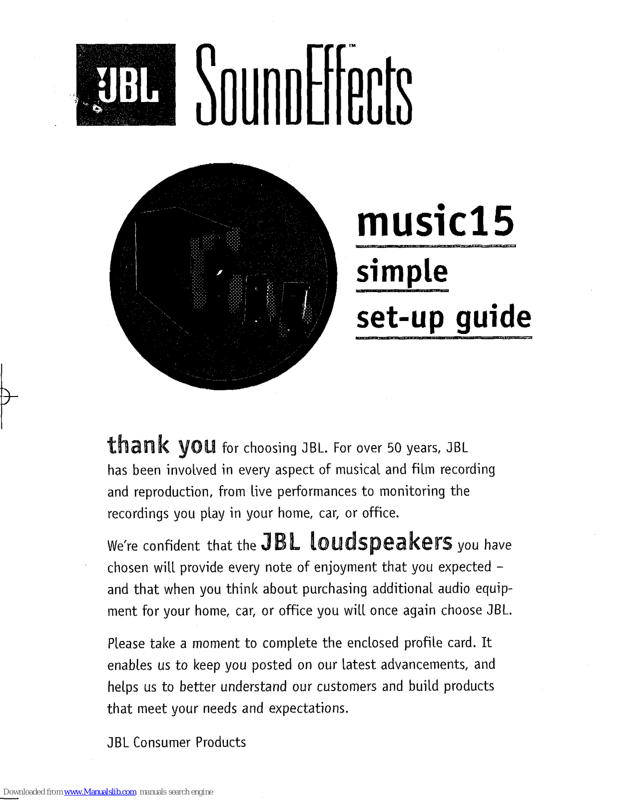 JBL SoundEffects Music15 Owner's Manual