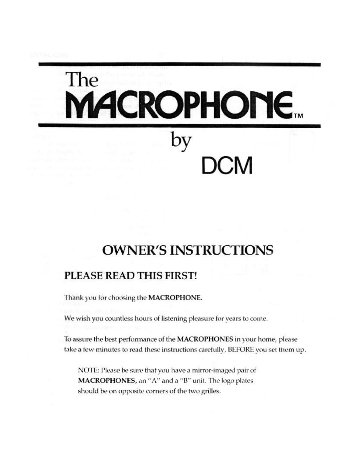 DCM Macrophone Owners manual