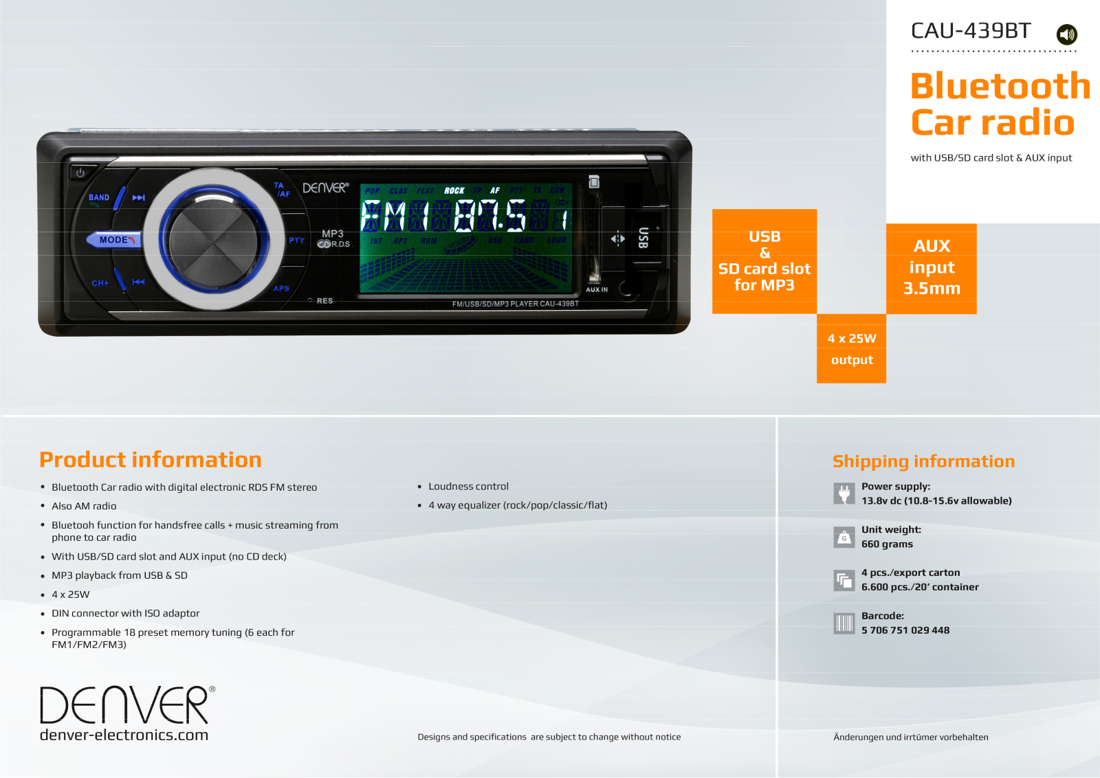 Denver CAU-439BT User Manual