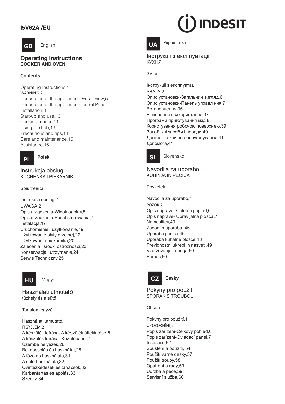 Indesit I5V62AW-EU User Manual