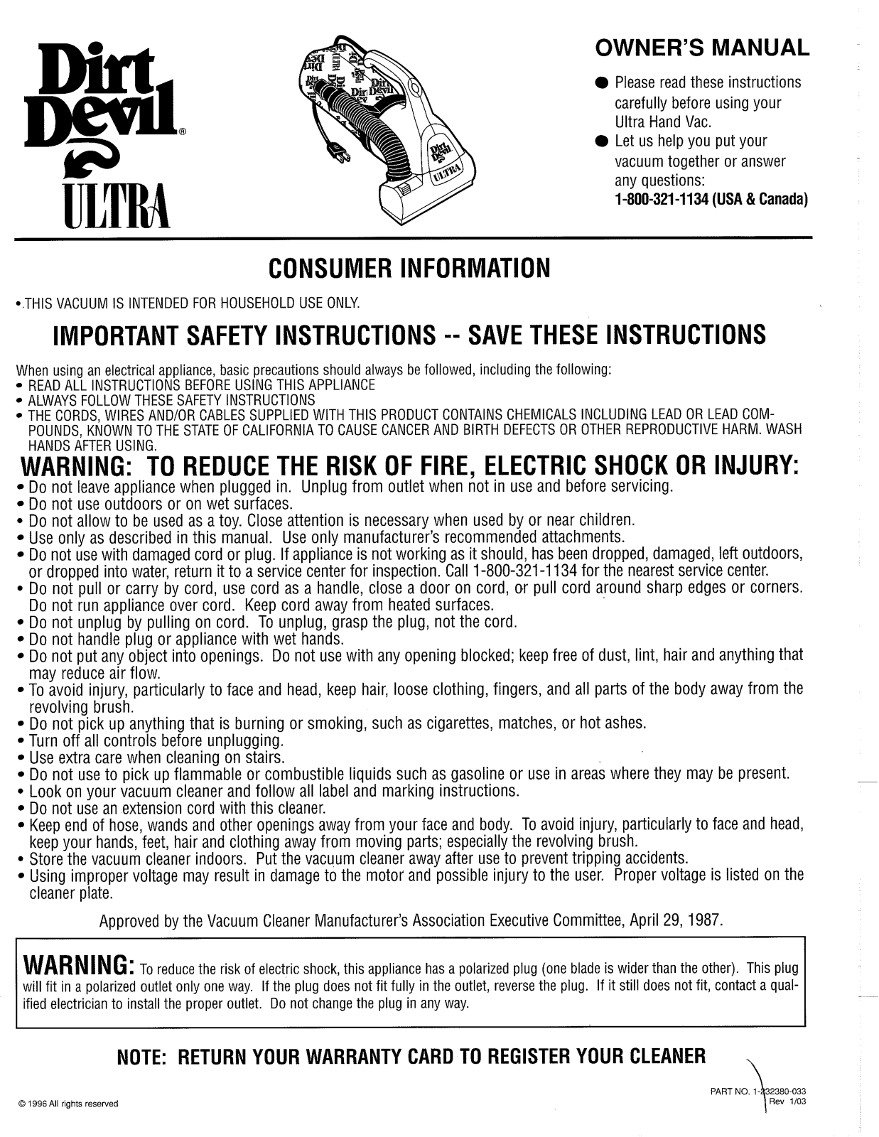 Dirtdevil M08230K User Manual - ManualMachine.com