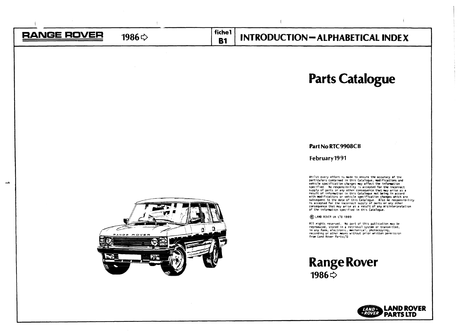 Land Rover Range Rover 1986 User Manual