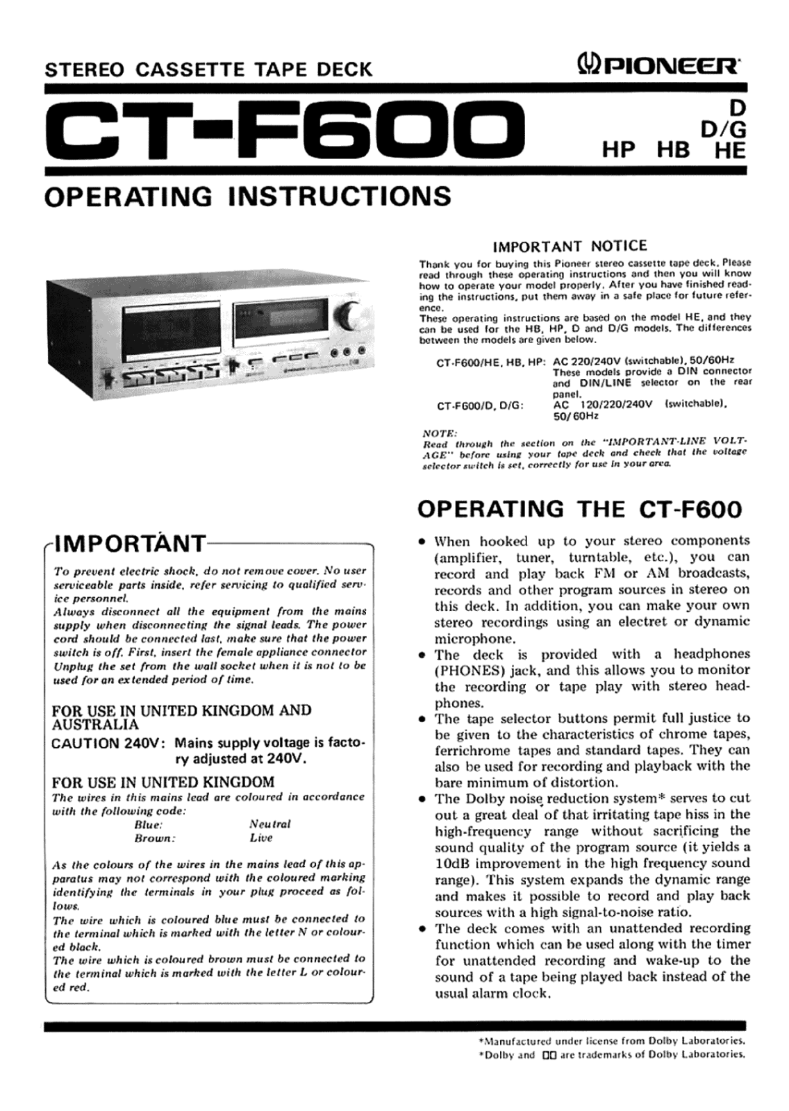 Pioneer CTF-600 Owners manual