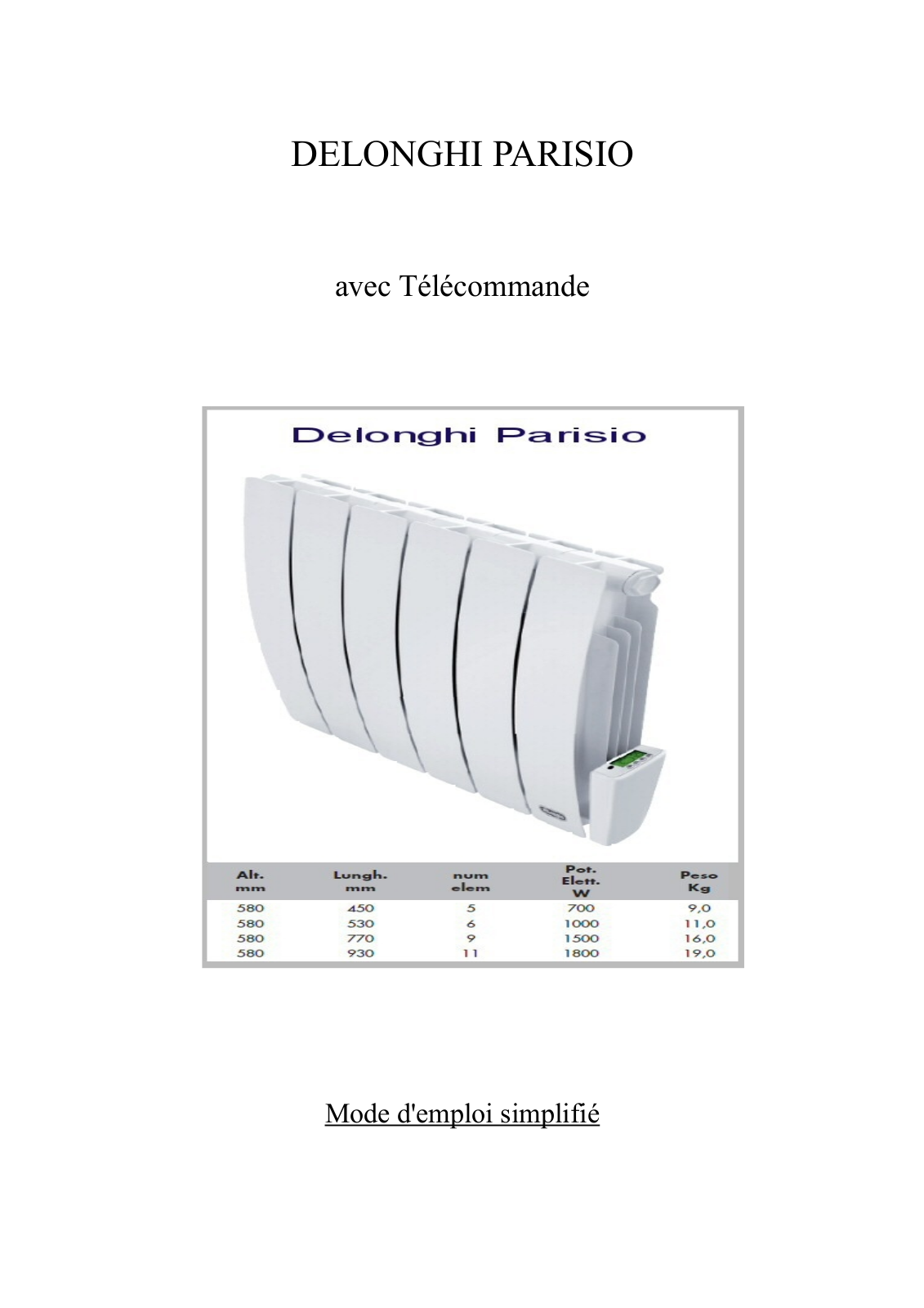 Delonghi PARISIO User Manual