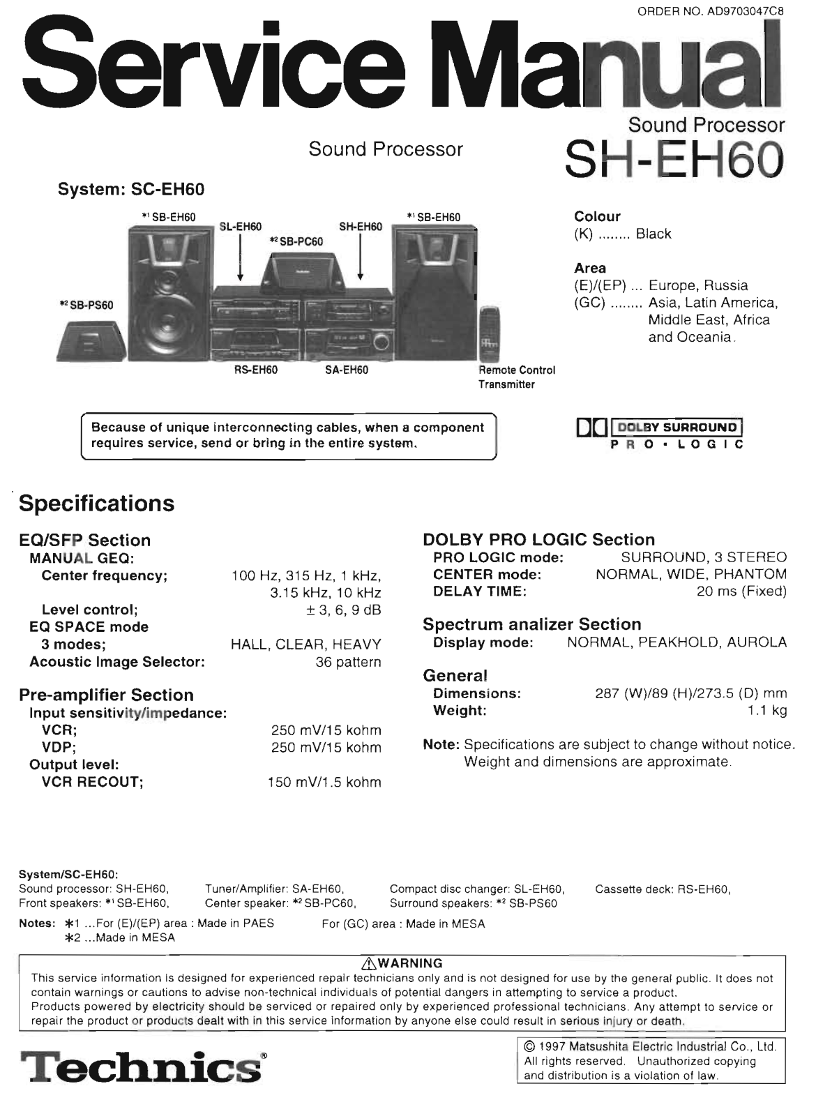 Technics SH-EH60 Service Manual