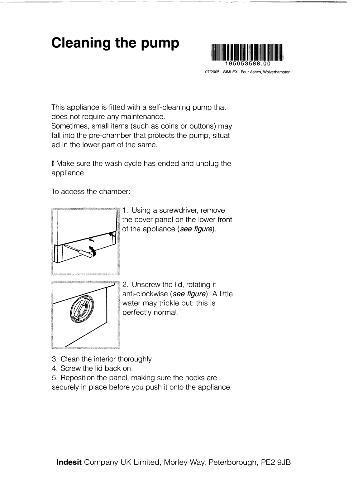 Indesit CLEANING, WM User Manual