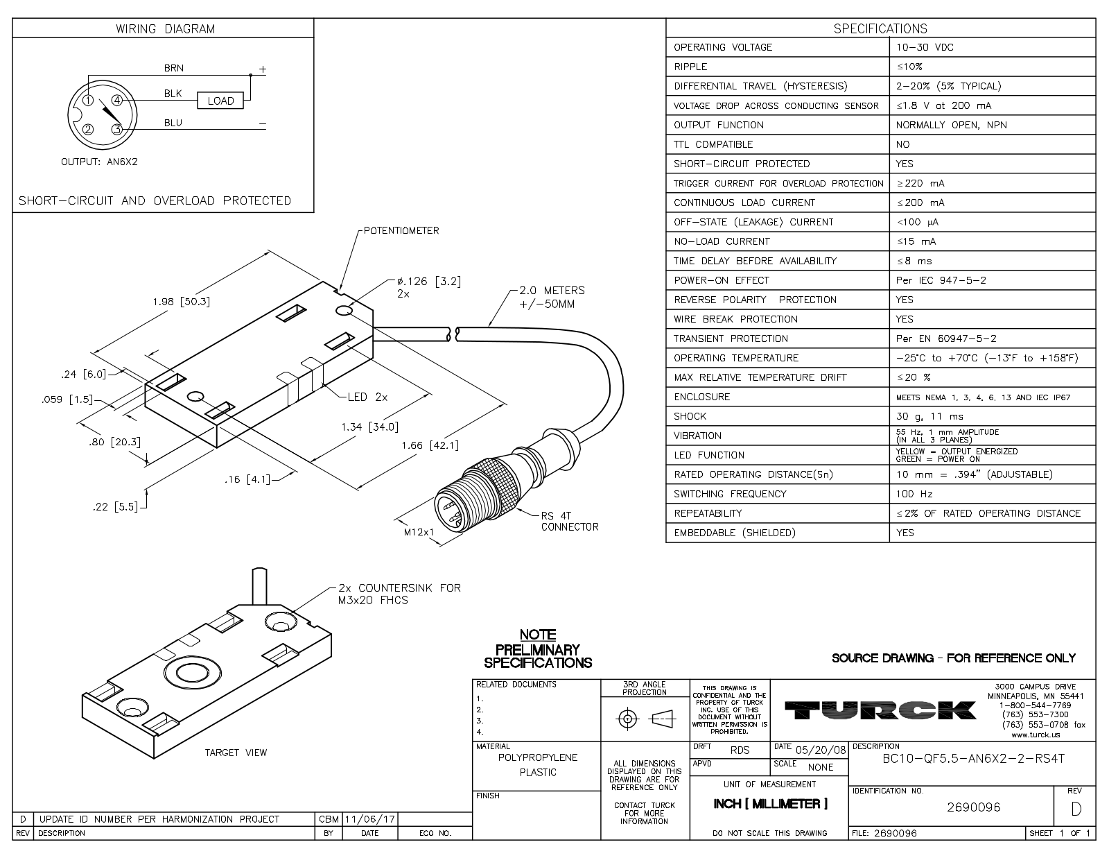 Turck BC10-QF5.5-AN6X2-2-RS4T Data Sheet