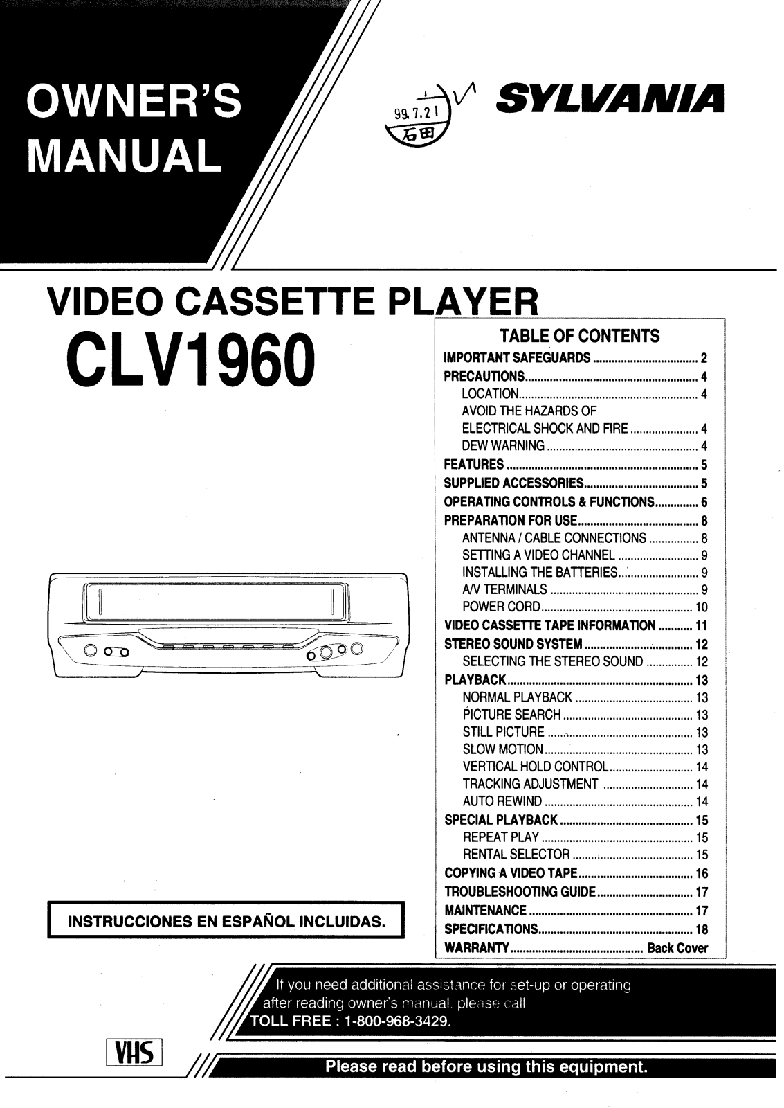 Sylvania CLV1960 User Manual