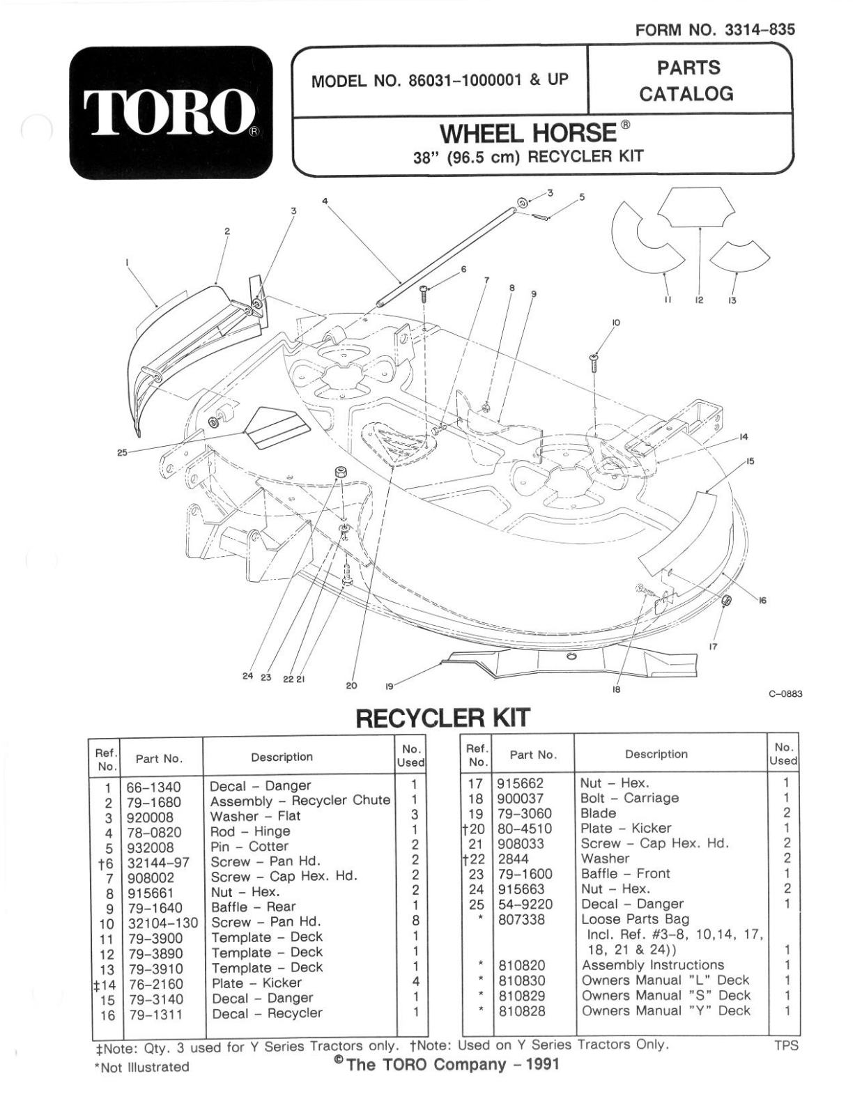 Toro 86031 Parts Catalogue