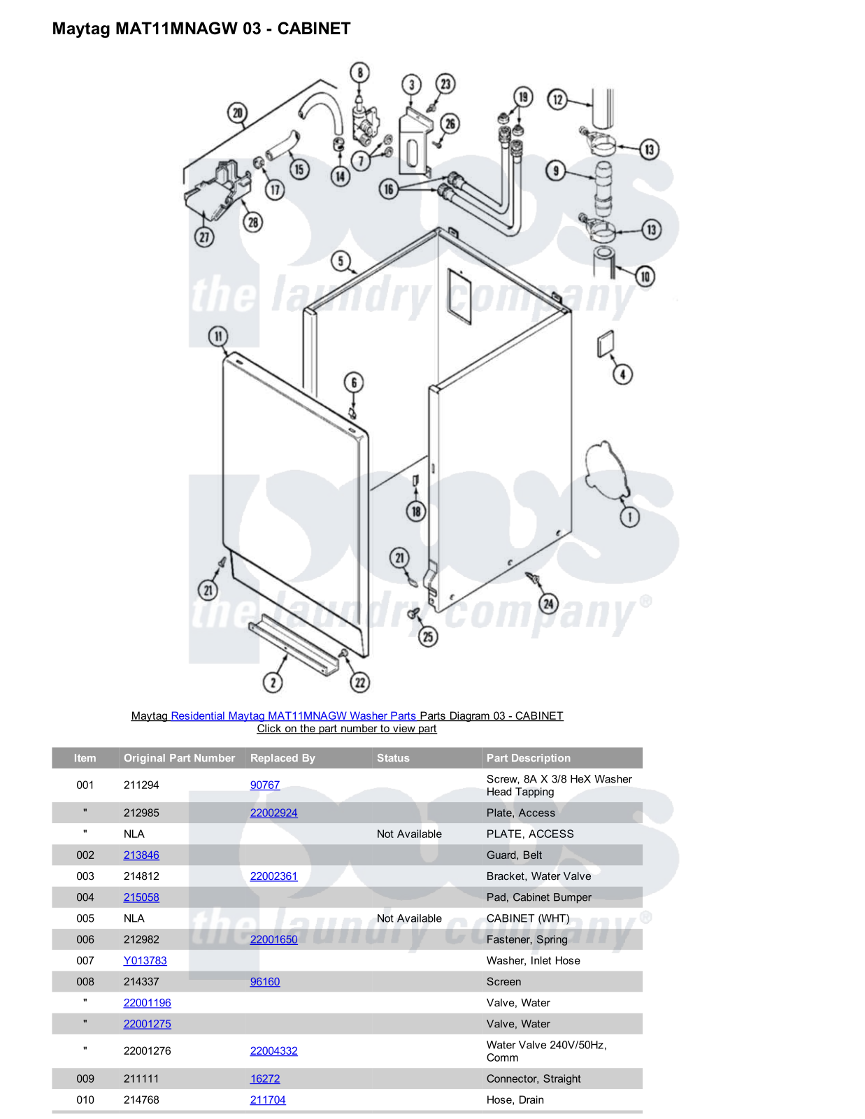 Maytag MAT11MNAGW Parts Diagram