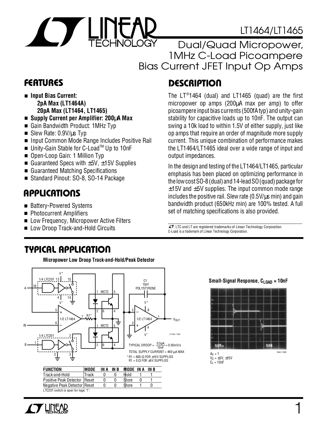 Linear Technology LT1464, LT1465 Datasheet