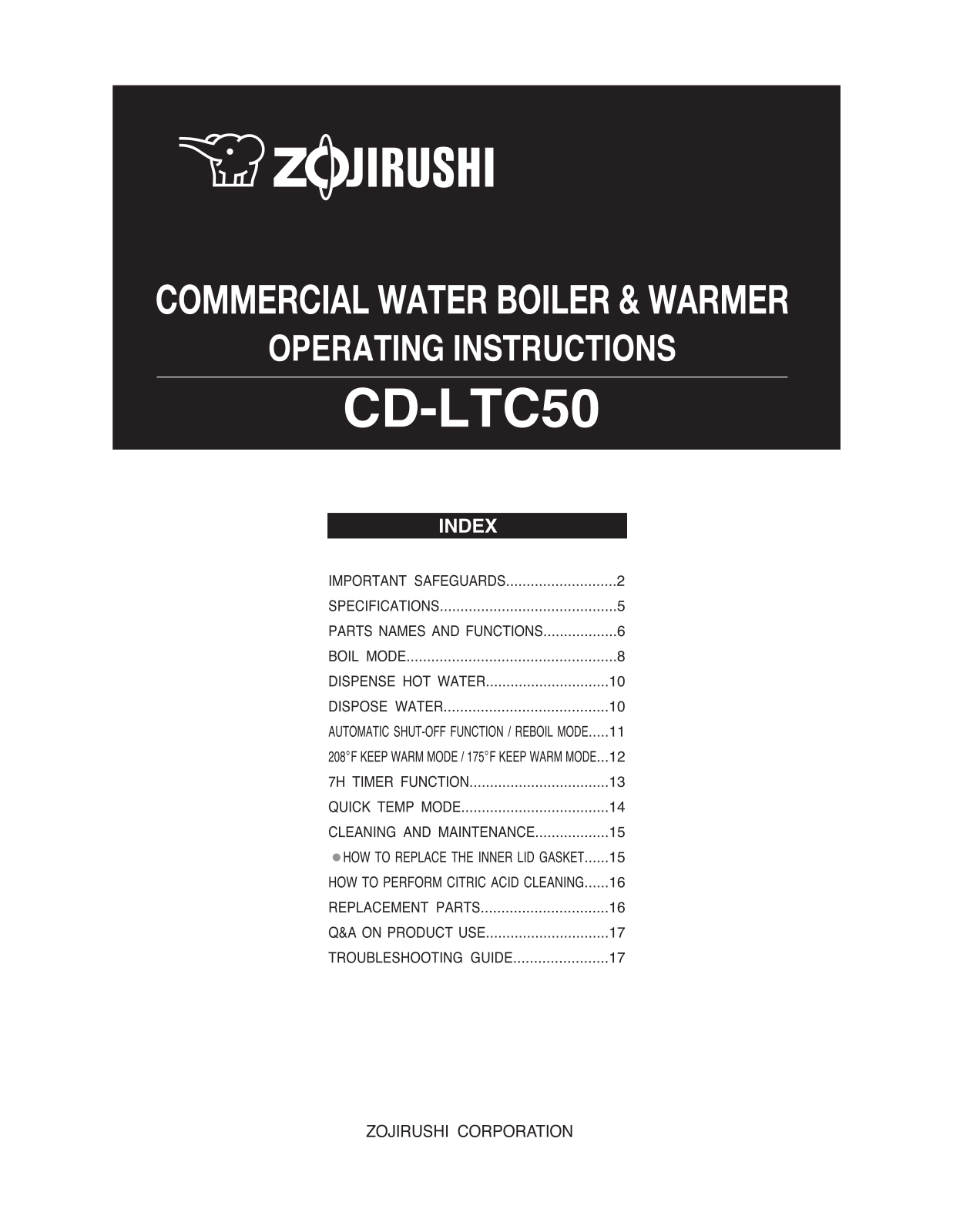 Zojirushi CD-LTC50 User Manual