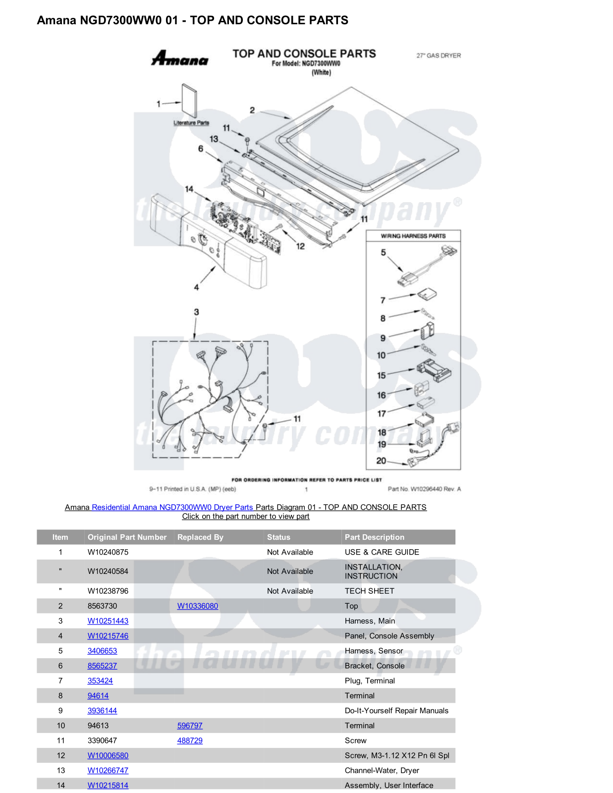 Amana NGD7300WW0 Parts Diagram