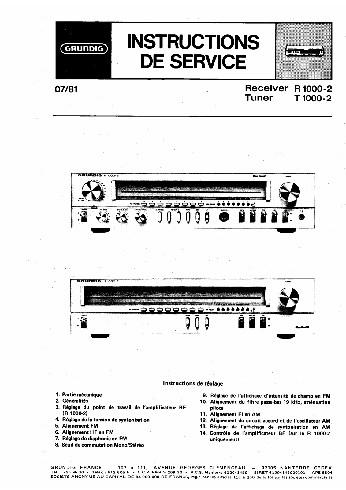 Grundig R-1000-2, T-1000-2 Service Manual