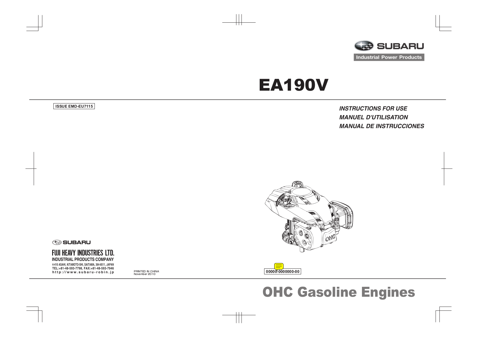 Subaru EA190V user guide