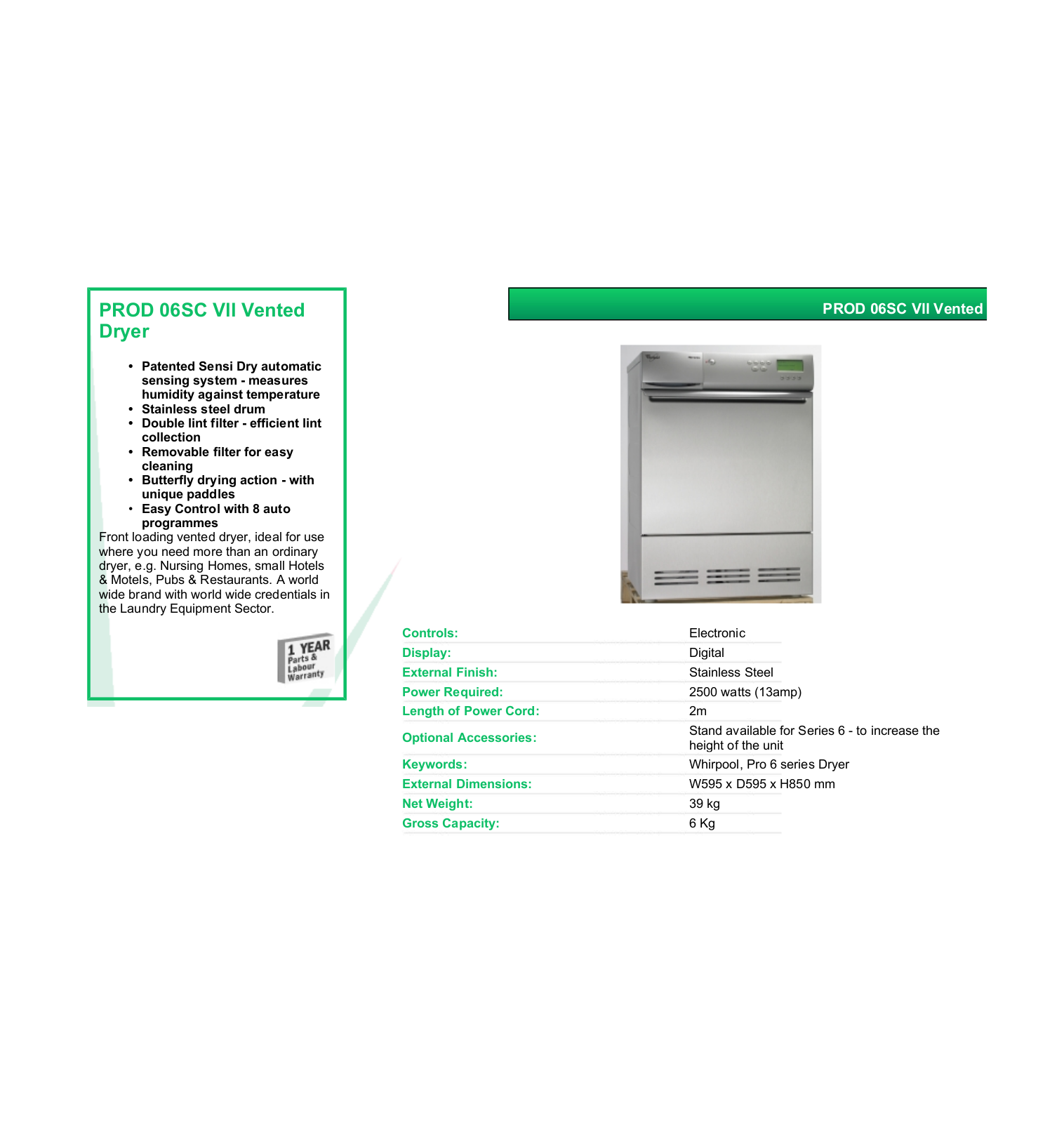 Valera PROD 06SC VII DATASHEET