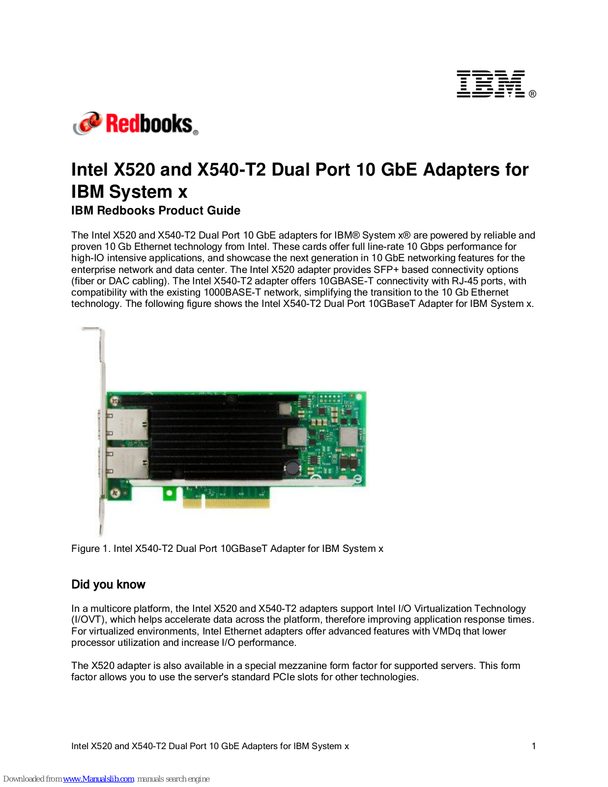 Intel X520, X540-T2 Product Manual