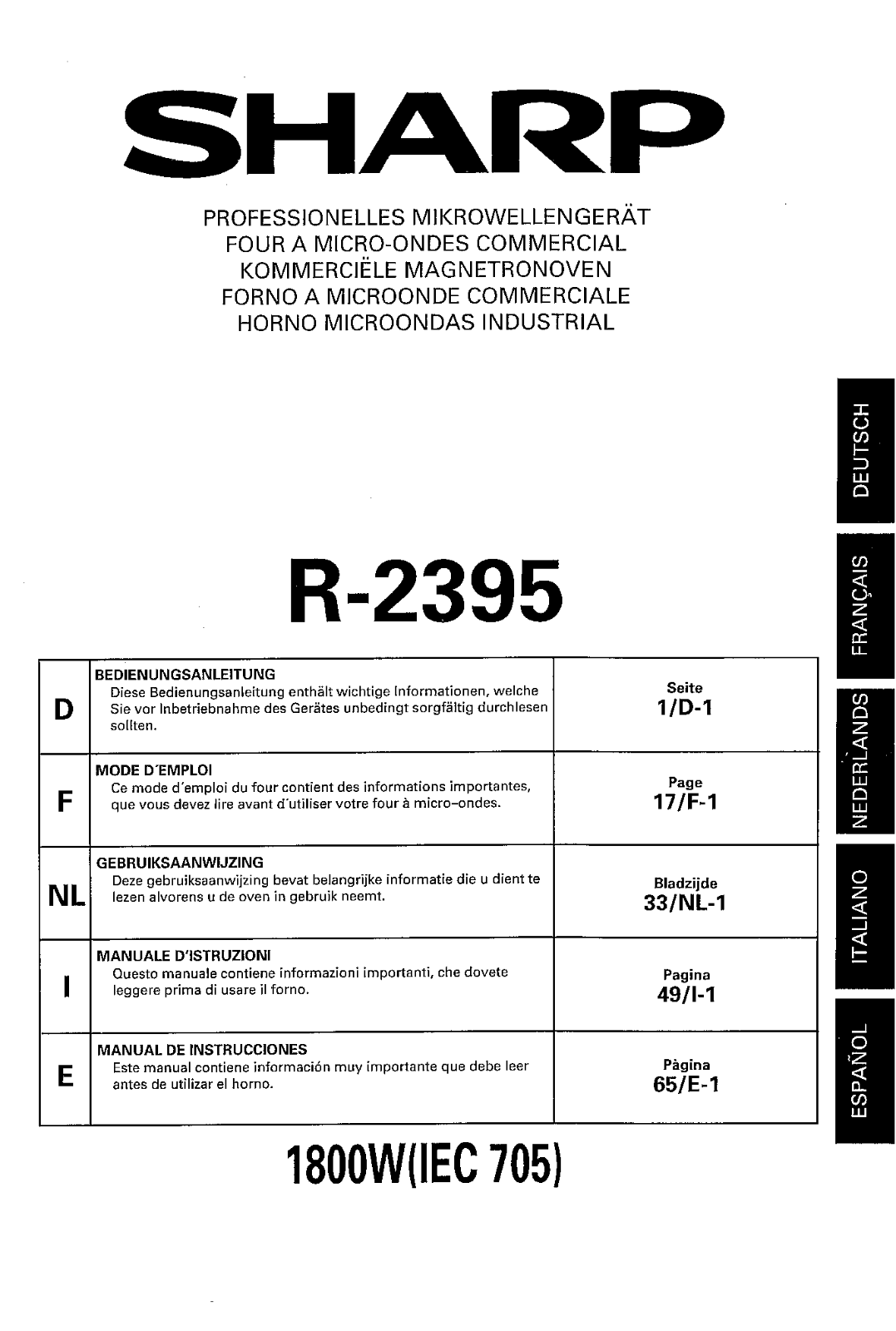 Sharp R-2395 User Manual