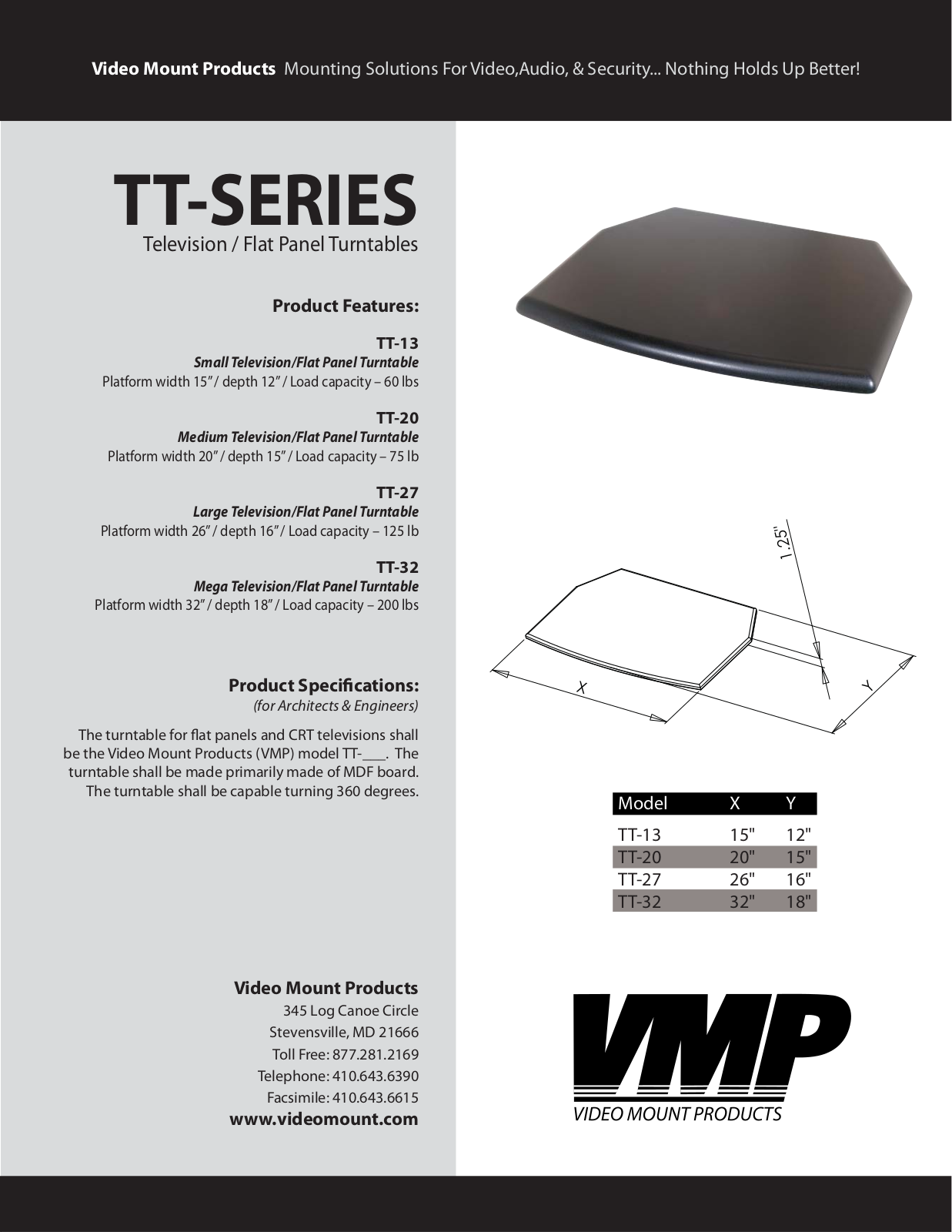 VMP TT-32, TT-27, TT-13, TT-20 Specsheet