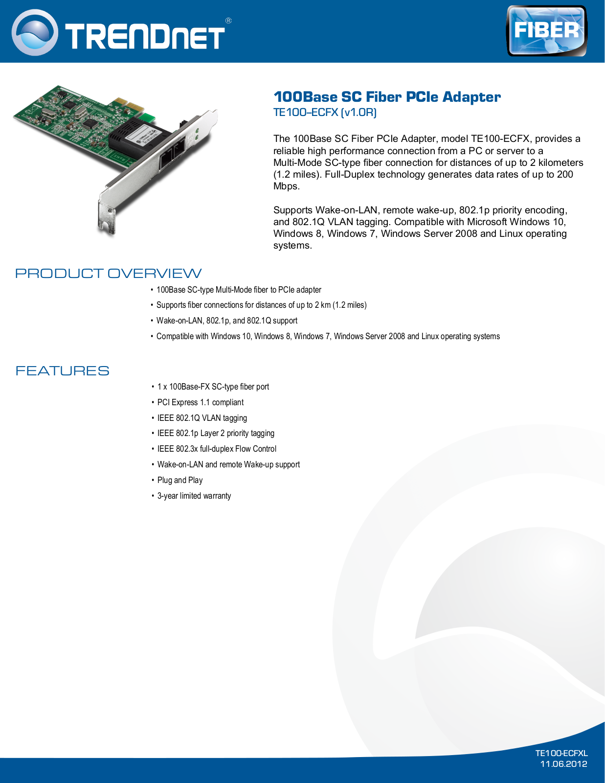 TRENDnet TE100-ECFX Specsheet