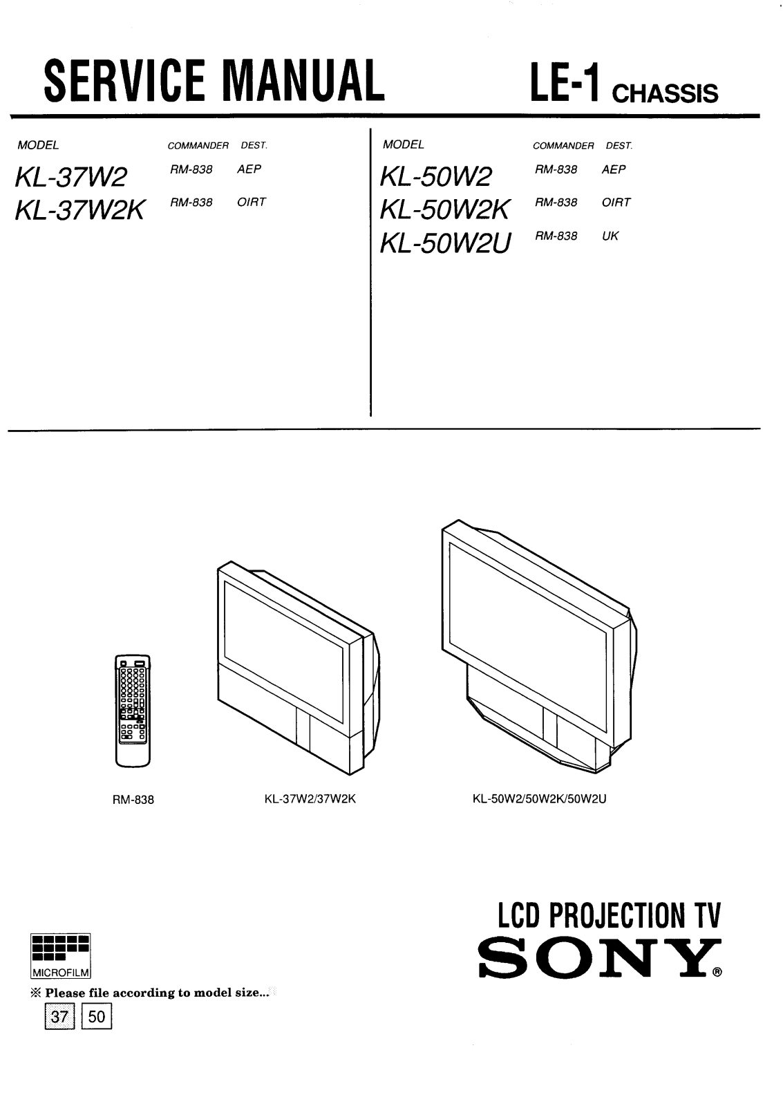 Sony KL-37W2 /K, KL-50W2 /K /U Schematic