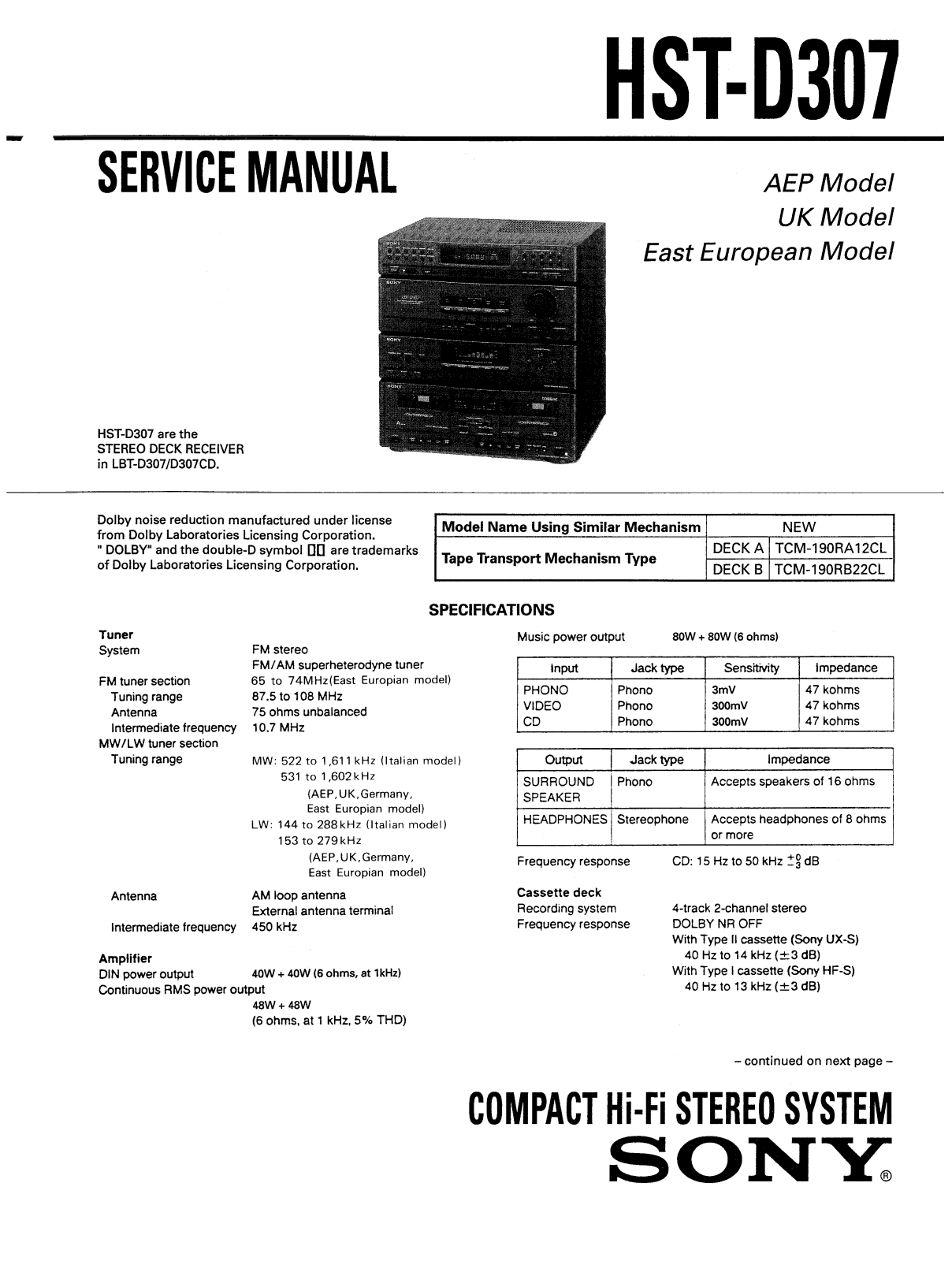 Sony HSTD-307 Service manual