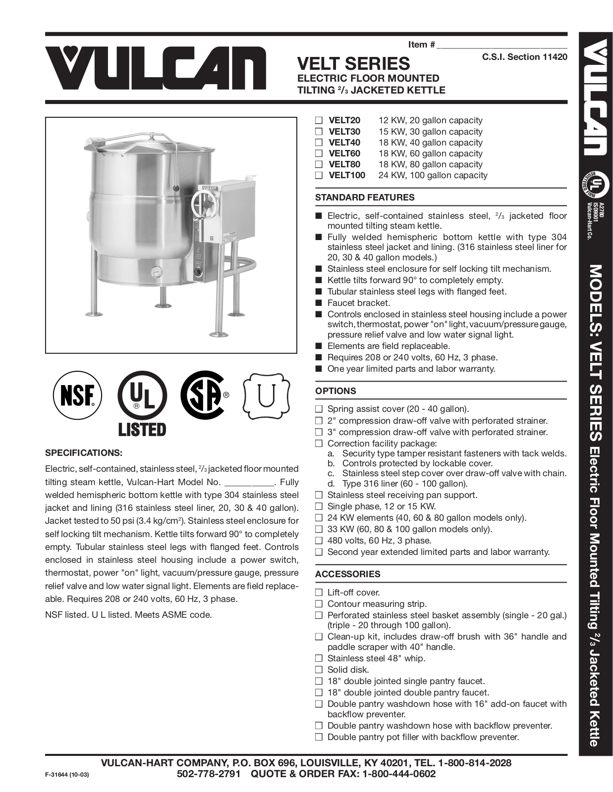 Vulcan VELT20 User Manual