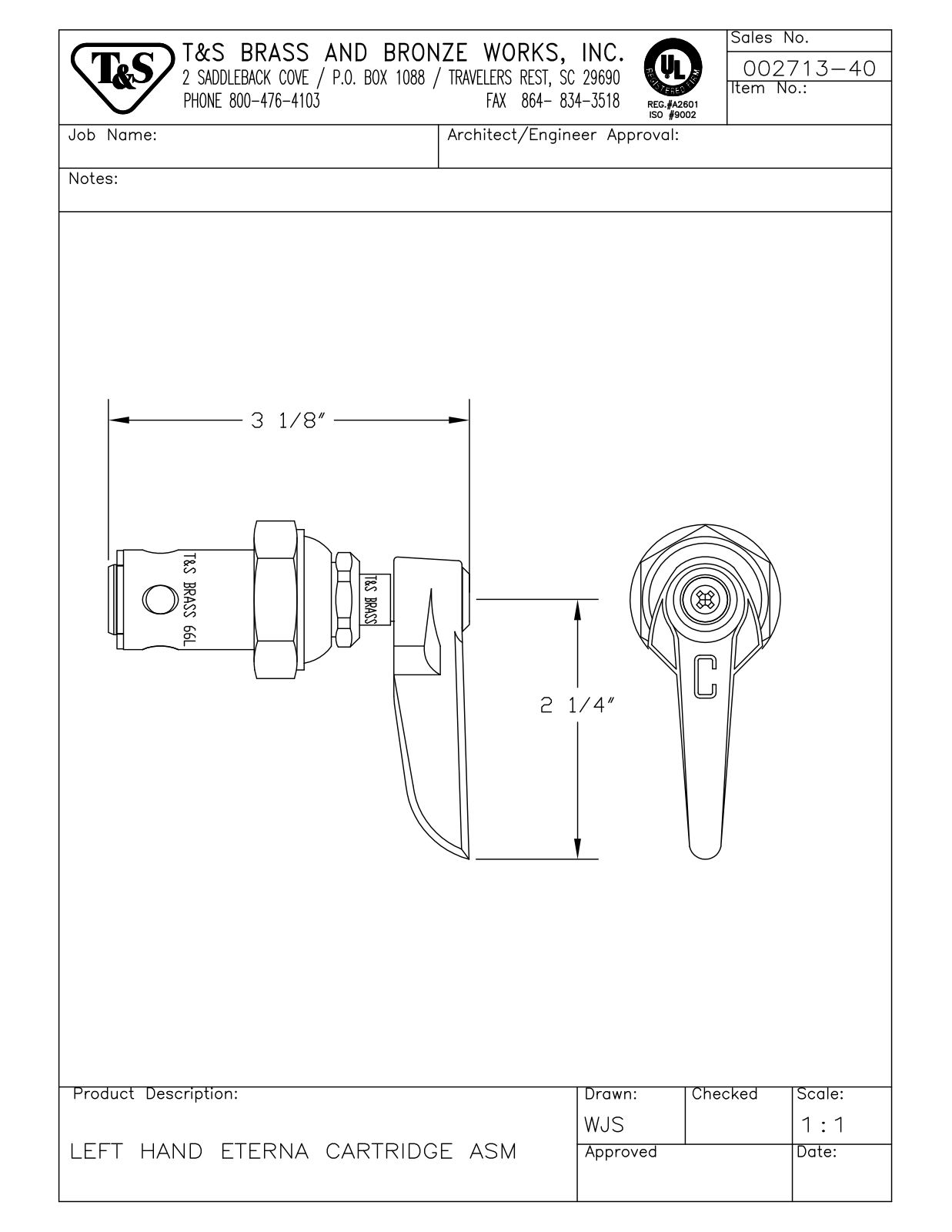 T & S Brass & Bronze Works 002713-40 General Manual