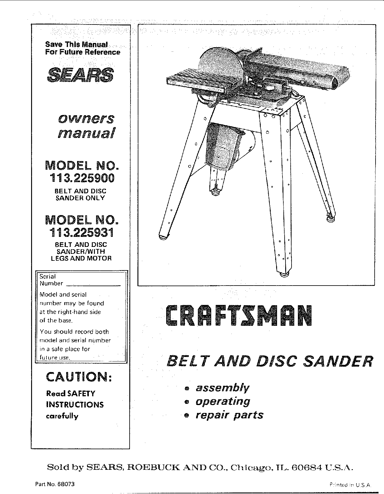 Craftsman 113.225909, 113.225900 User Manual