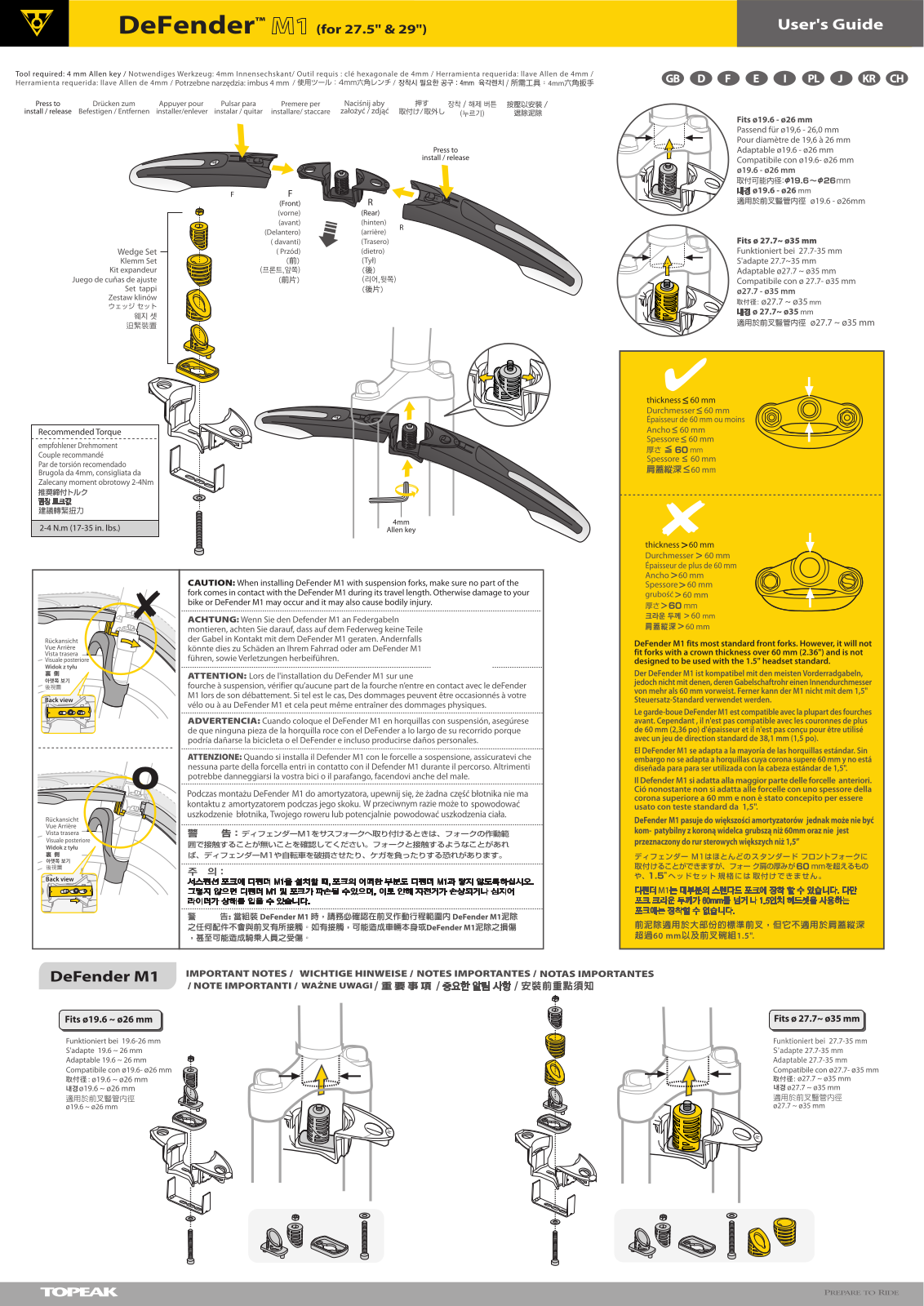 Topeak DeFender M1 User Manual