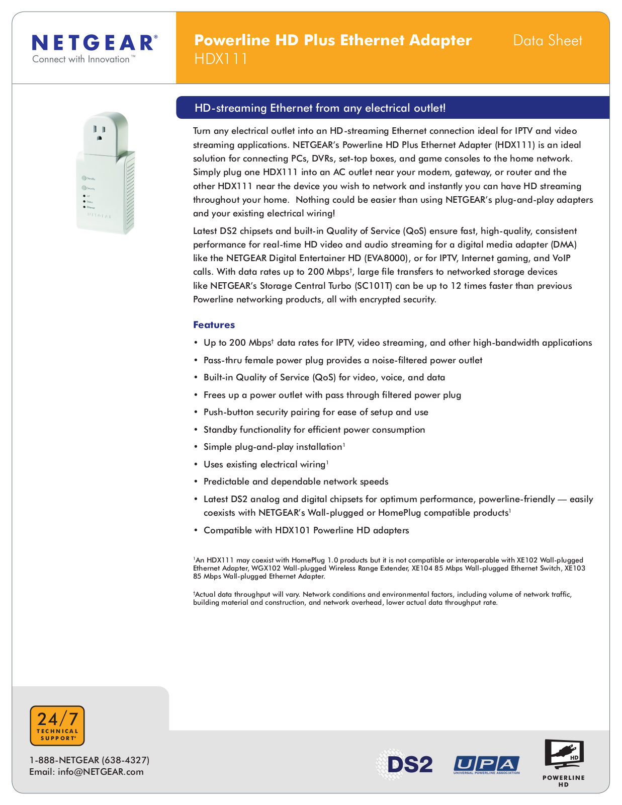 Netgear HDX111 Data Sheet