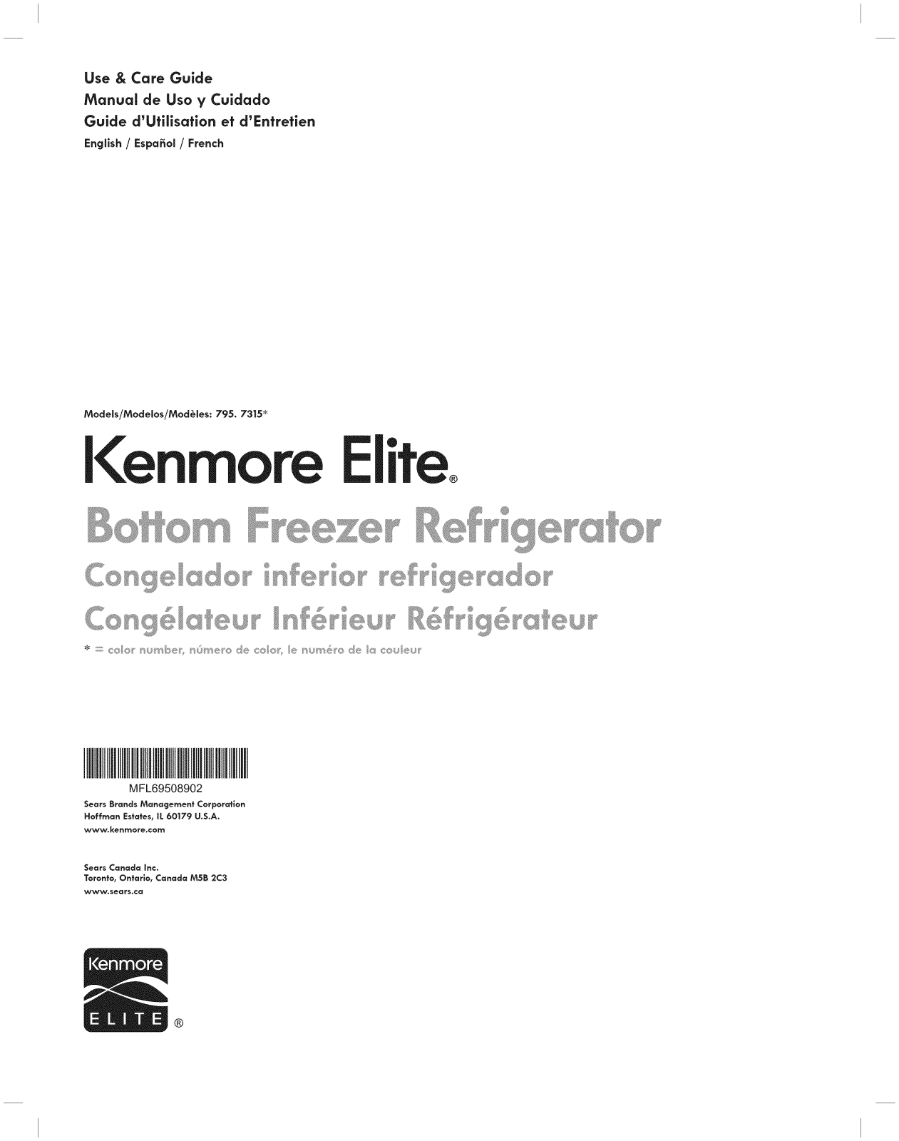 Kenmore Elite 79573157610, 79573153610 Owner’s Manual