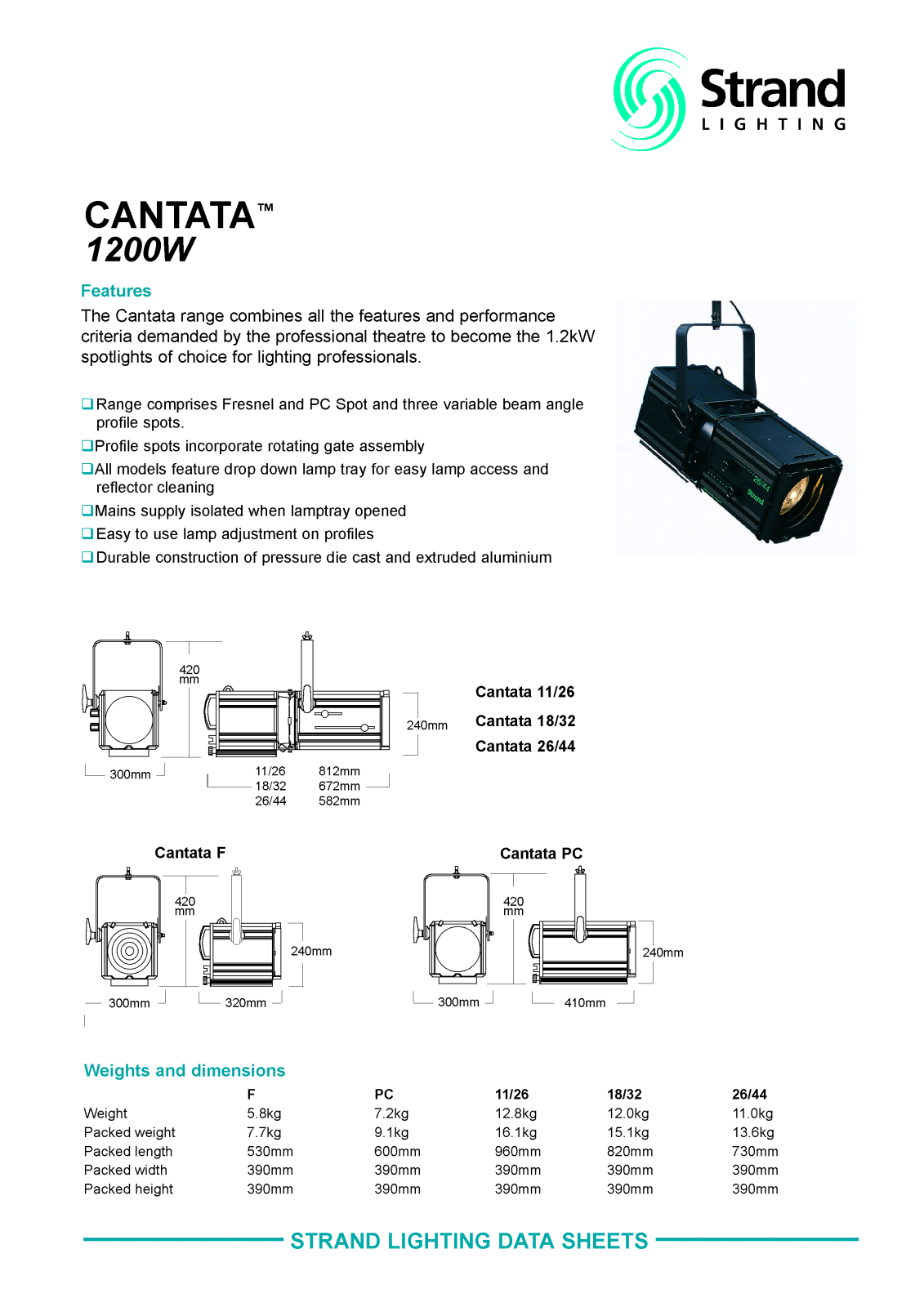 Strand Cantata Range Datasheet - ManualMachine.com