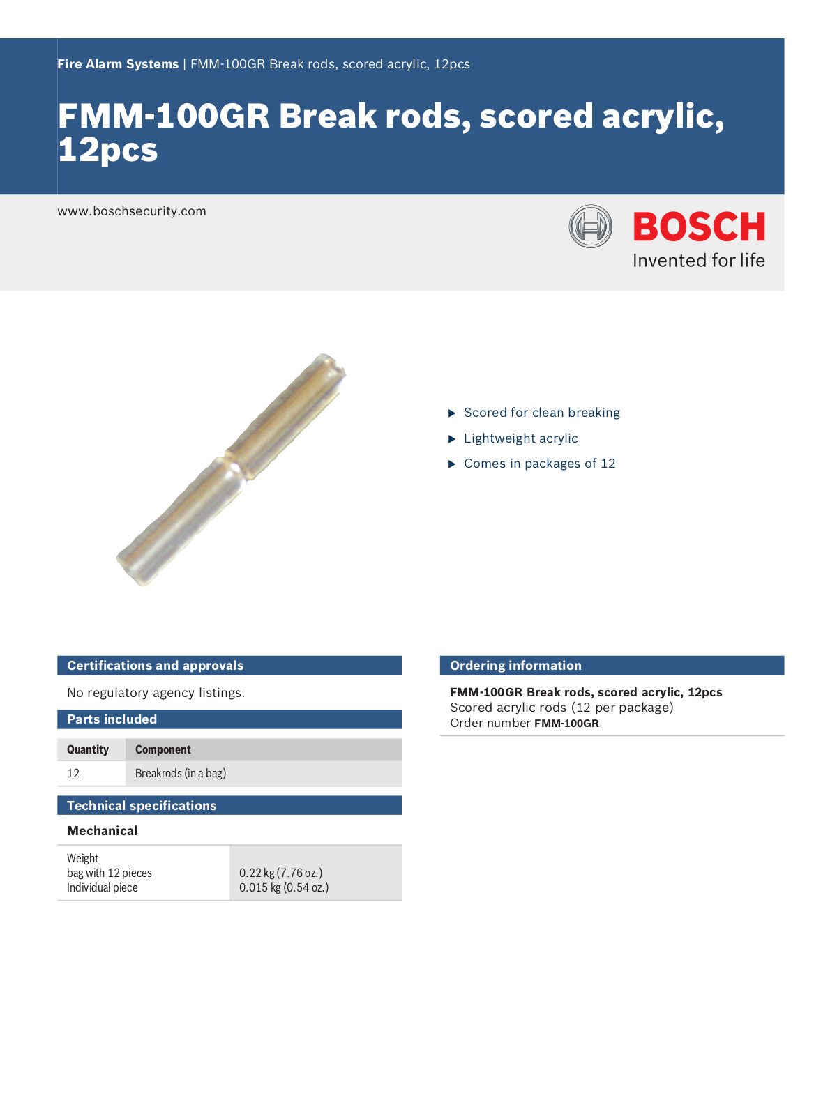 Bosch FMM-100GR Specsheet