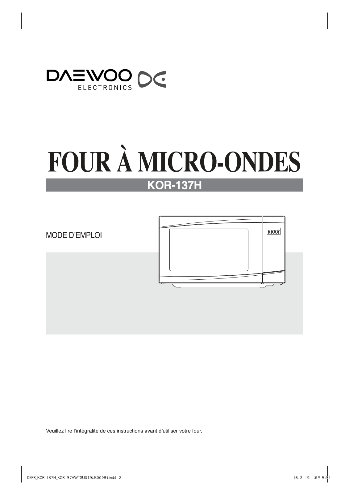 Daewoo KOR137H User Manual