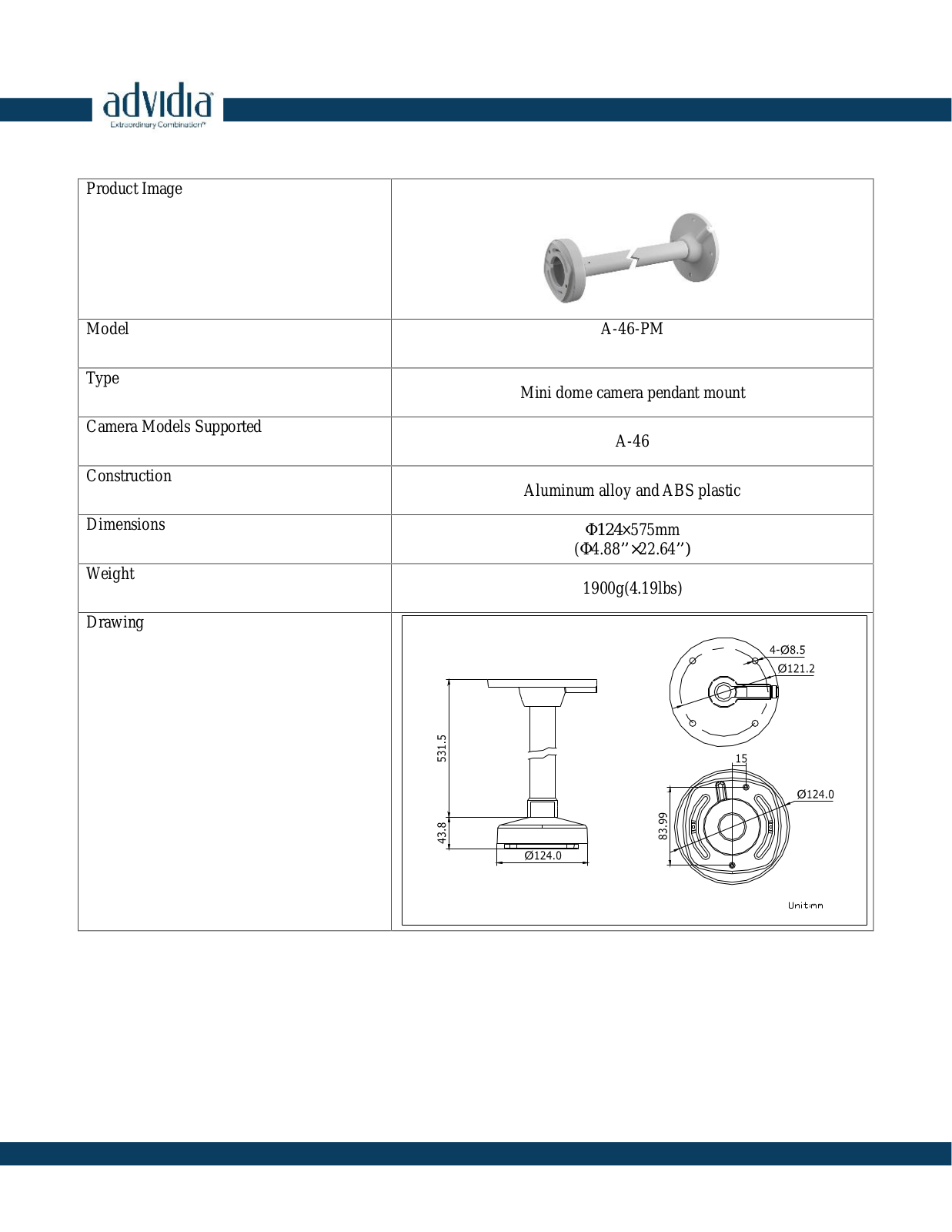 Panasonic A-46-PM Specsheet